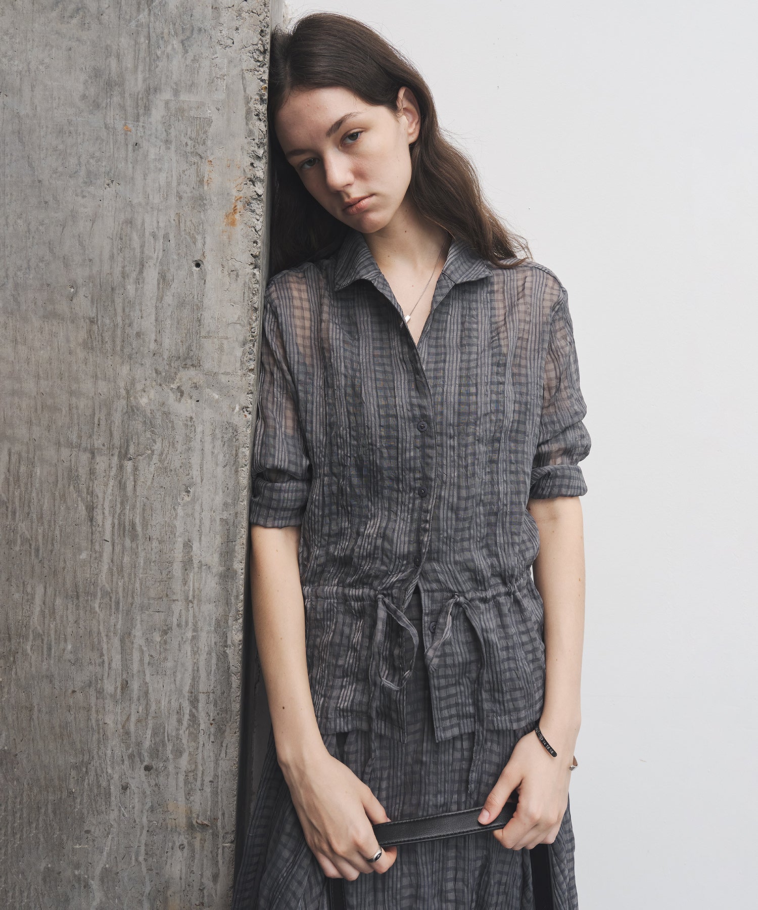 Drawstring Crinkled Check Shirt Jacket – Oversized Fit