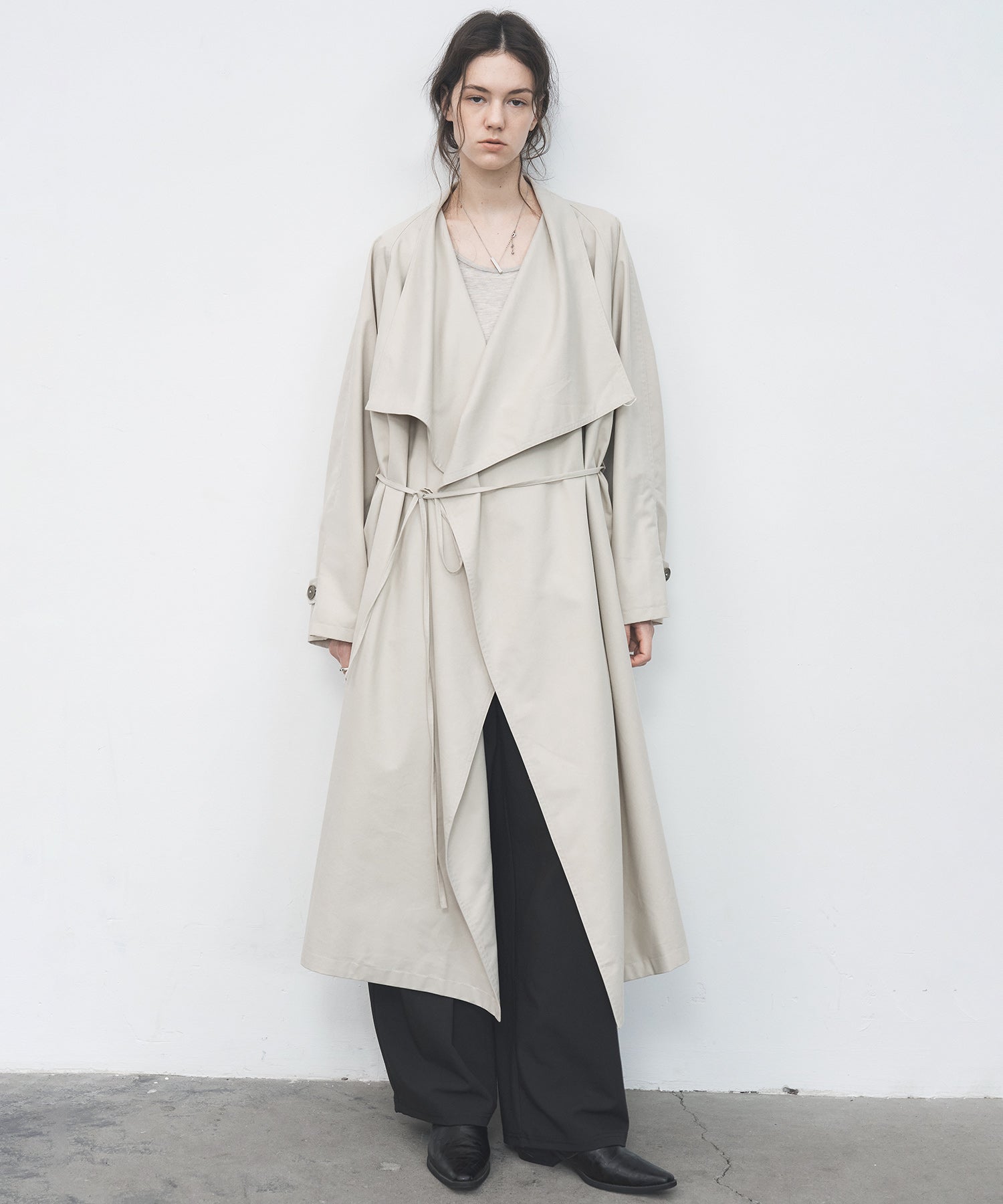 Layered Drape-Neck Trench Coat – Oversized Long Silhouette