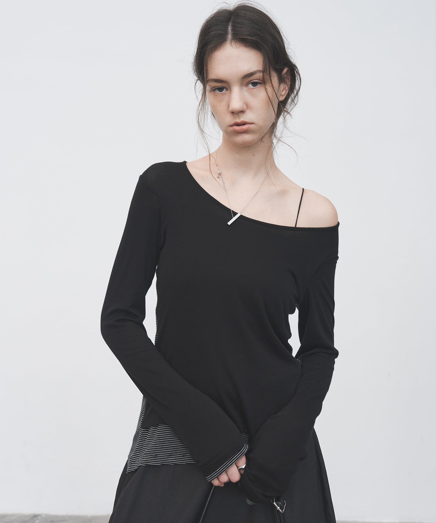 Layered Style U-Neck Stripe Top – Wool Blend