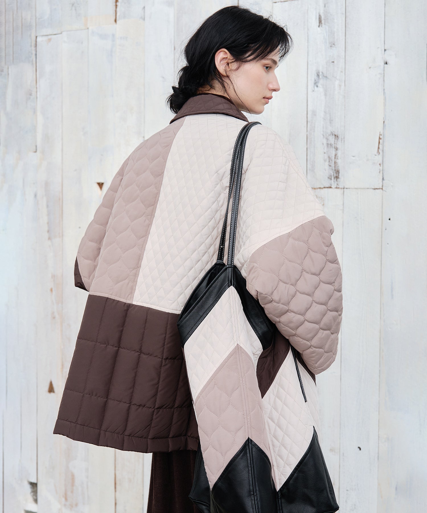 Geometric Colorblock Quilted Jacket