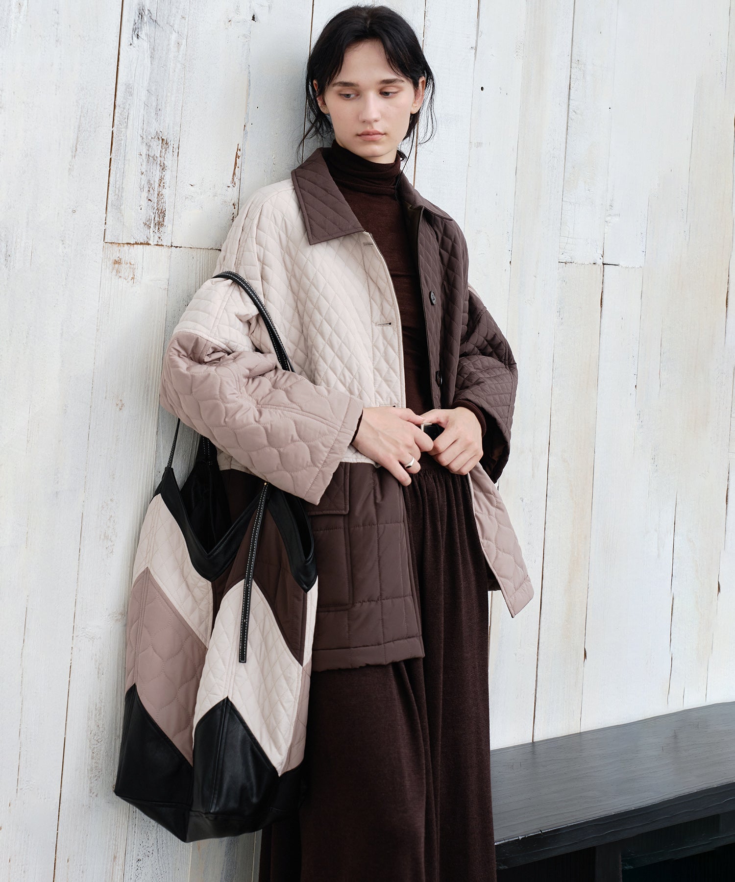 Geometric Colorblock Quilted Jacket