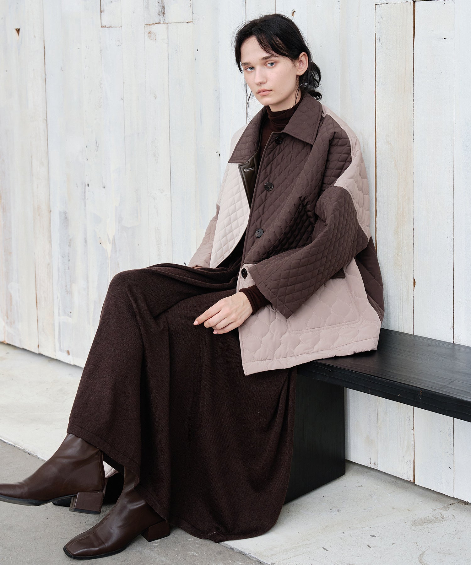 Geometric Colorblock Quilted Jacket