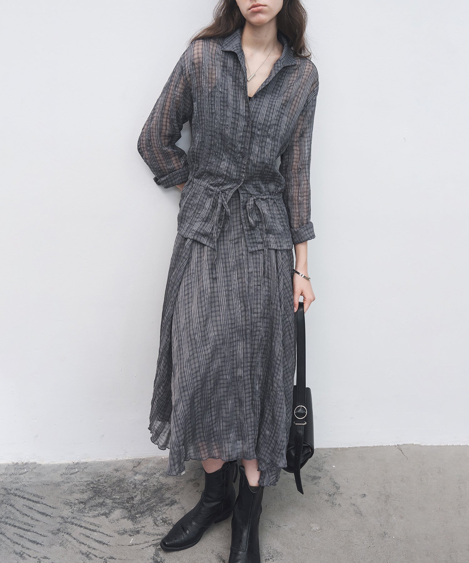 Asymmetric Hem Crinkled Check Midi Skirt – A-Line Silhouette