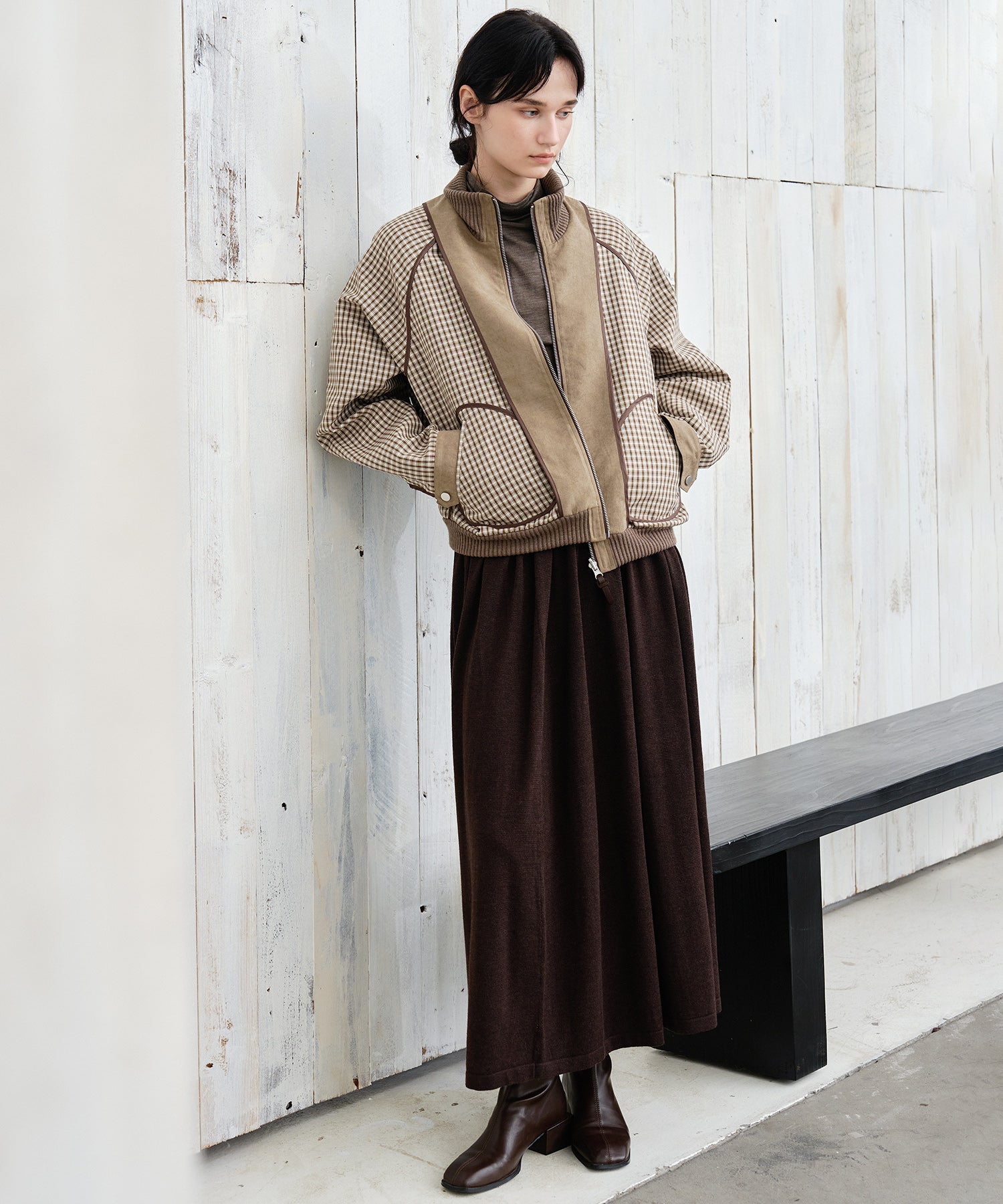 Reverse-Look Oversized Cropped Check Short Jacket