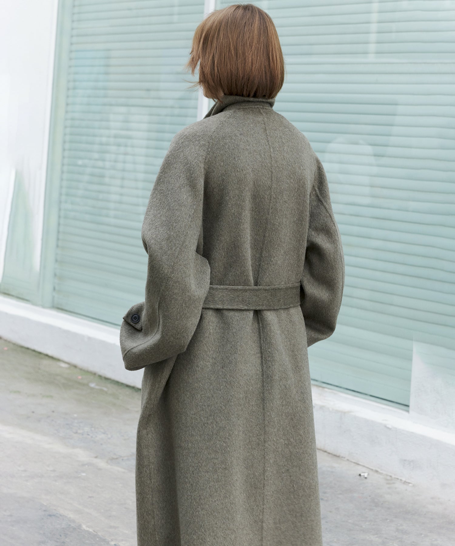 100% Wool Double-Face Trench Collar Oversized Silhouette Long Coat