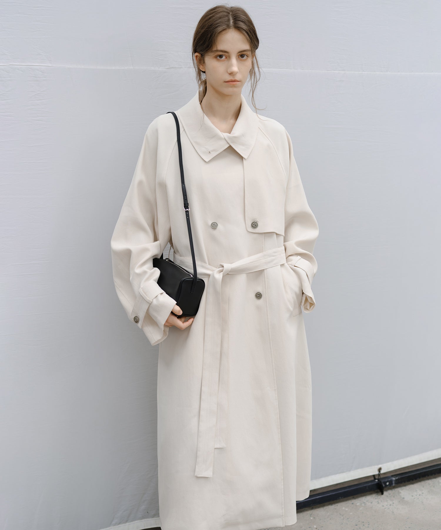 Stand Collar Belted Long Trench Coat