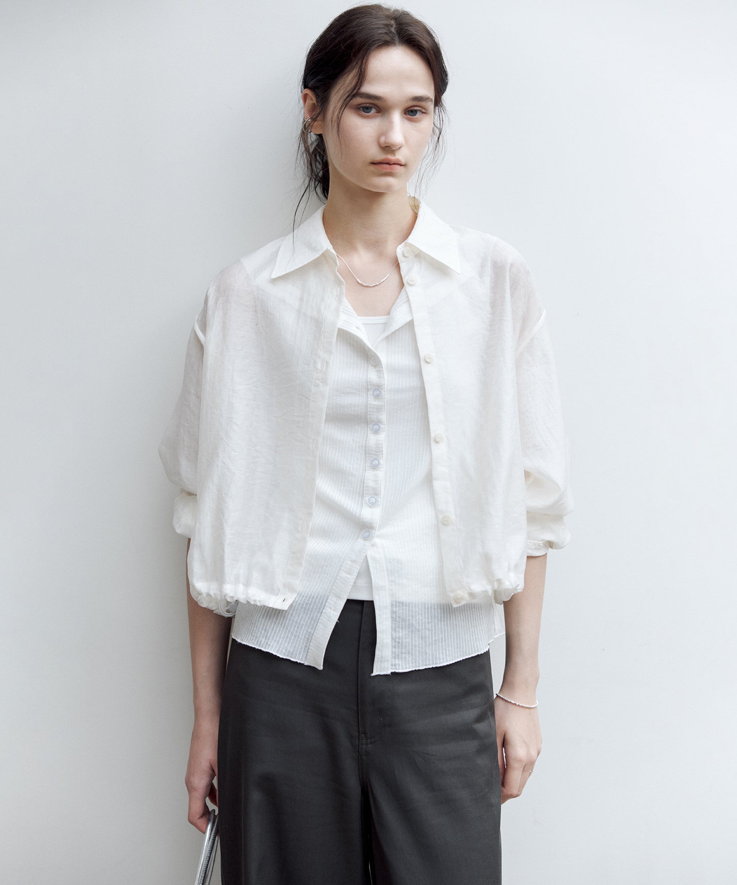 Lyocell Blend Sheer Stripe Sleeveless Cardigan