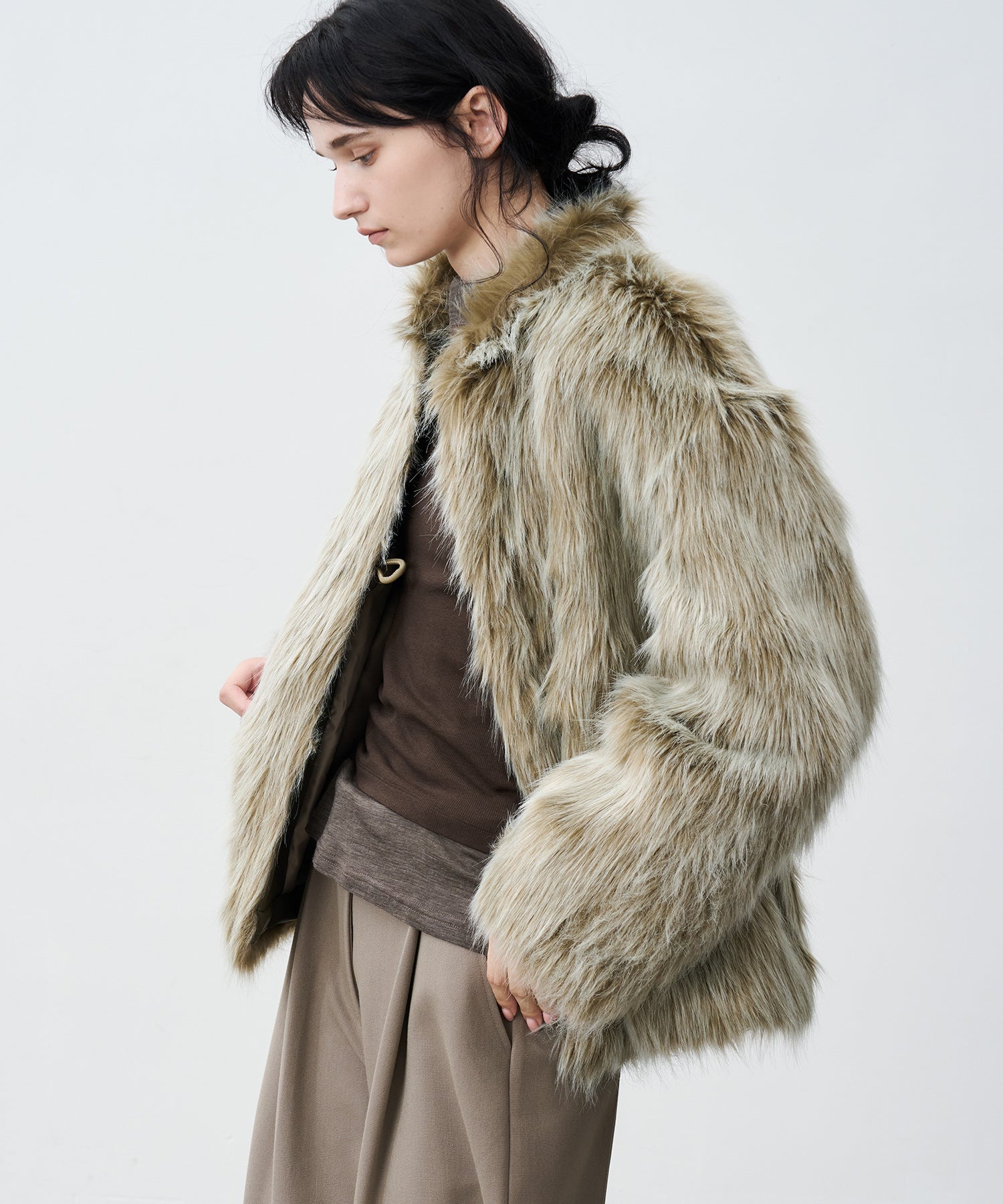 Long Faux-Fur Lapel Coat