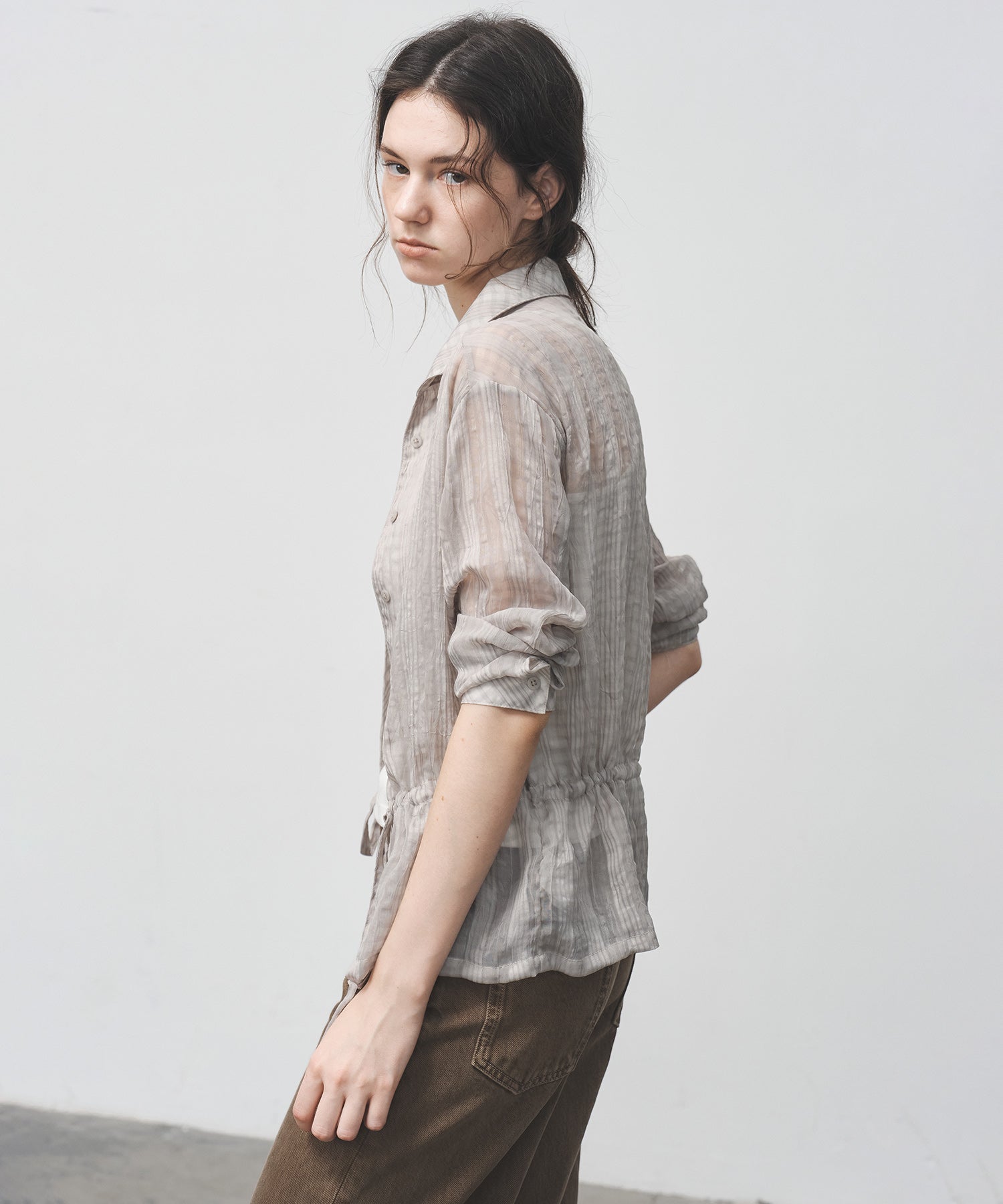 Drawstring Crinkled Check Shirt Jacket – Oversized Fit