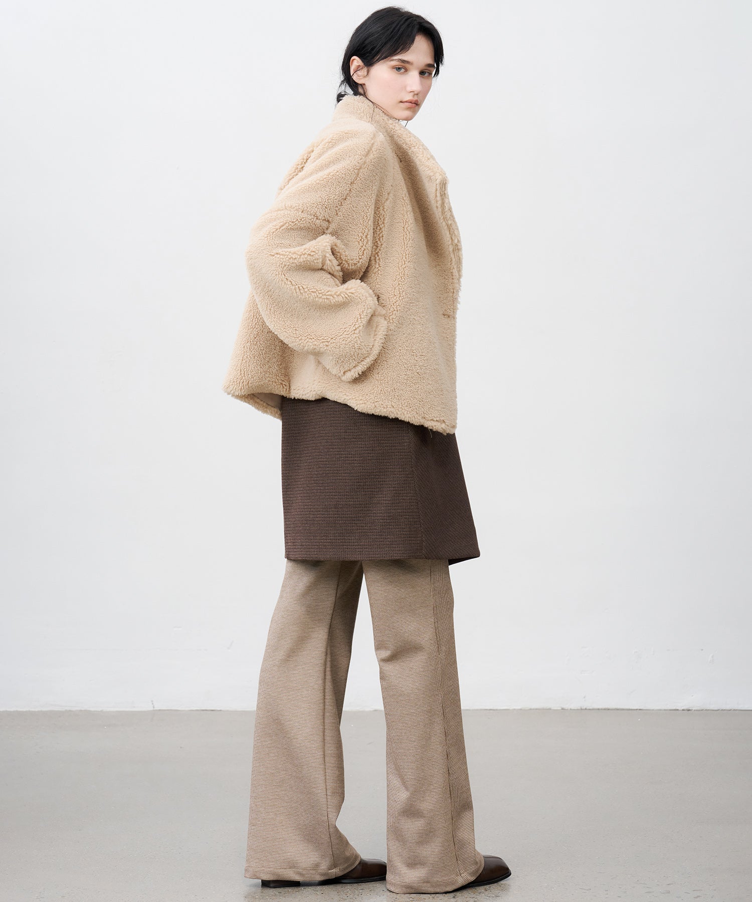 Asymmetric Collar Faux Shearling Short Jacket