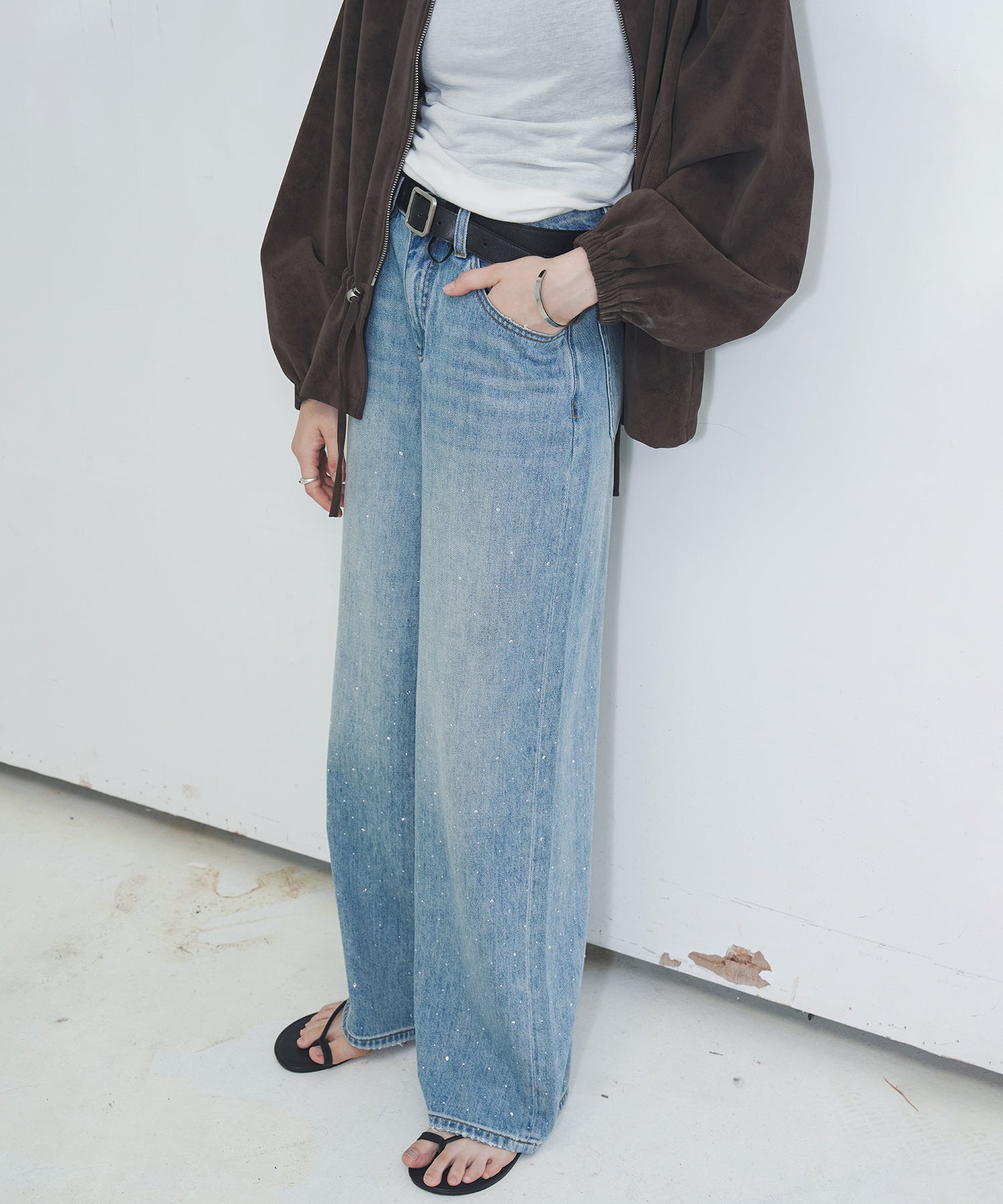 Gradient Rhinestone Wide-Leg Jeans