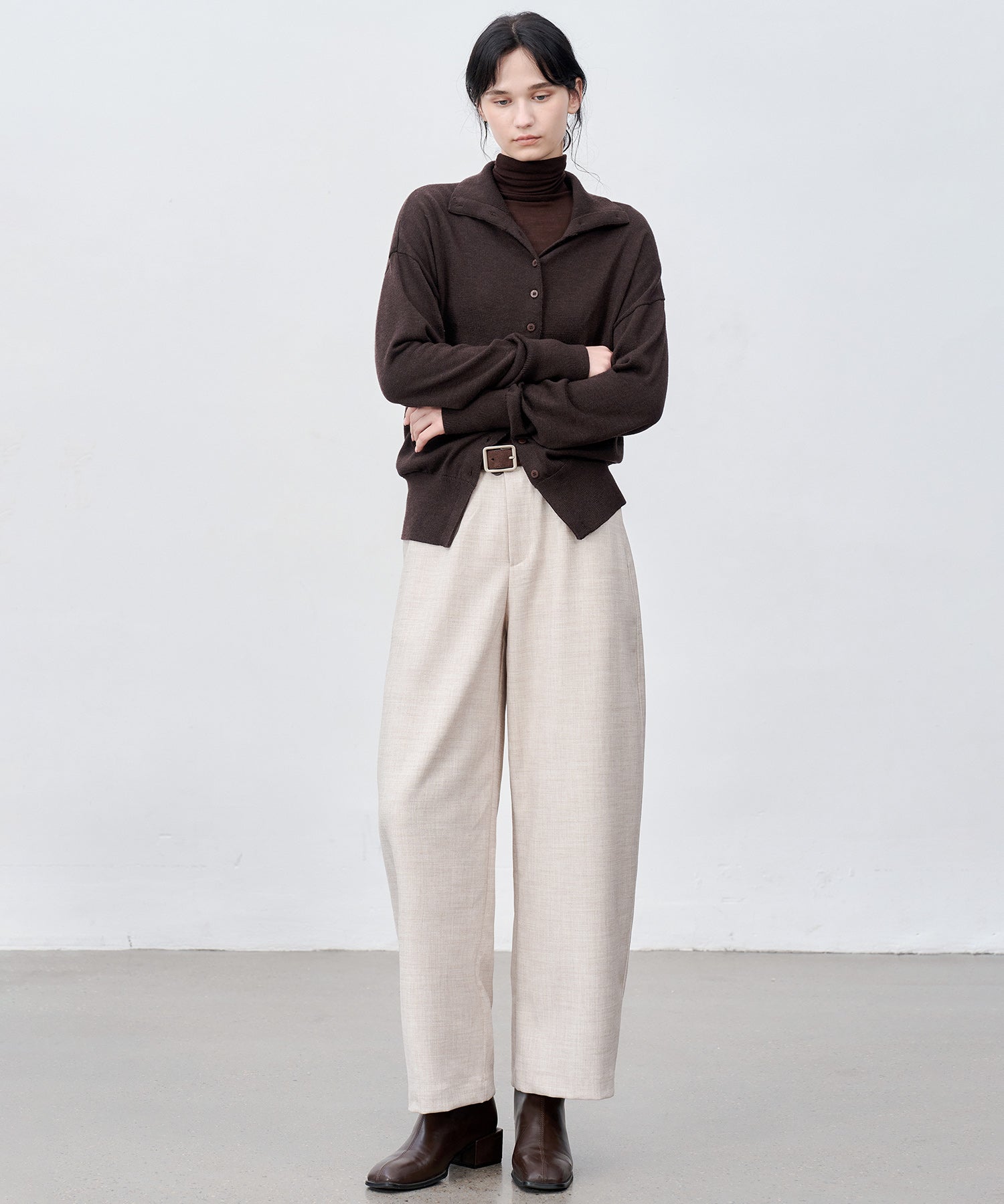 Thick Fabric Cropped Wide-Leg Pants