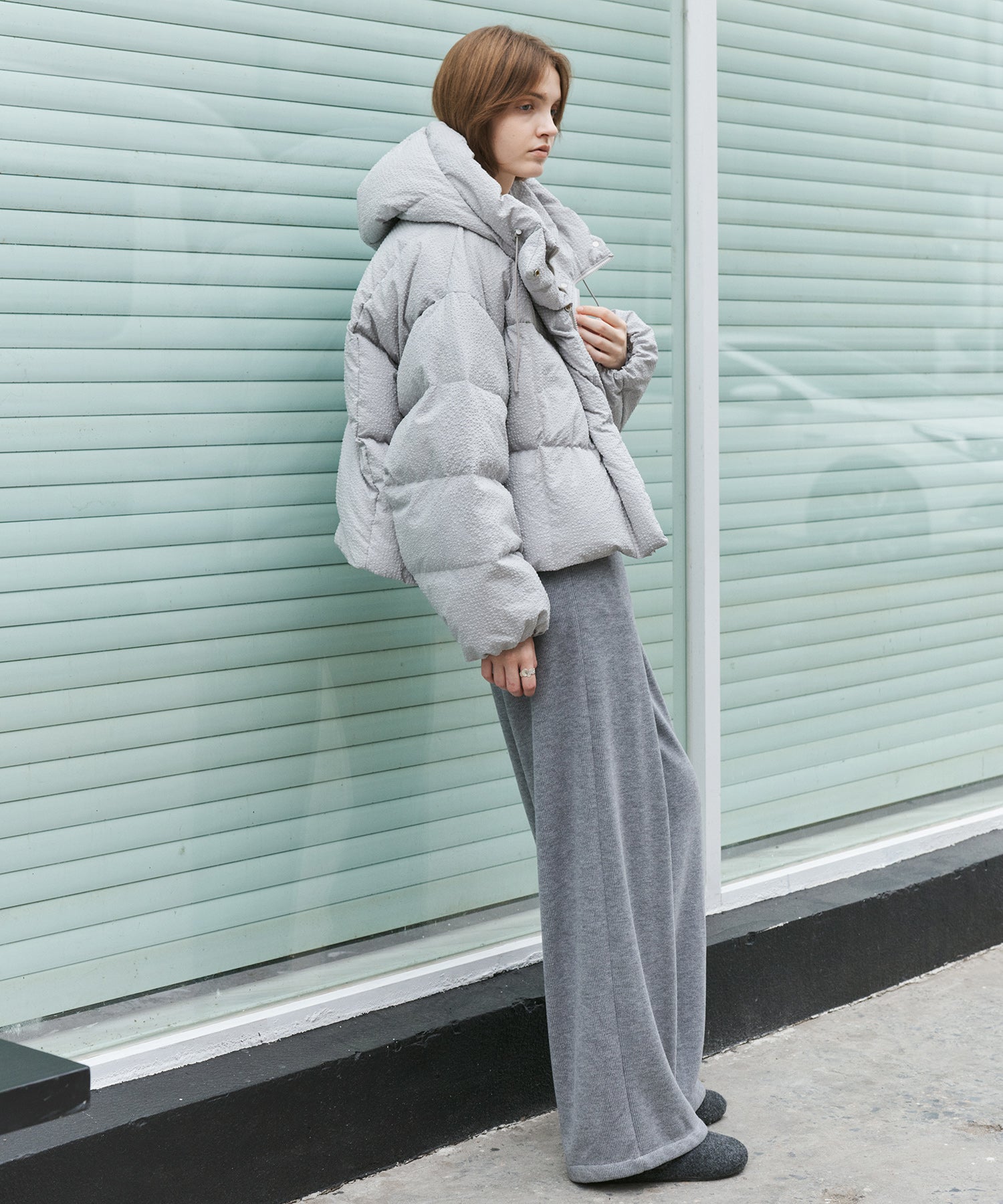 Textured Crinkle Hooded Short Down Jacket