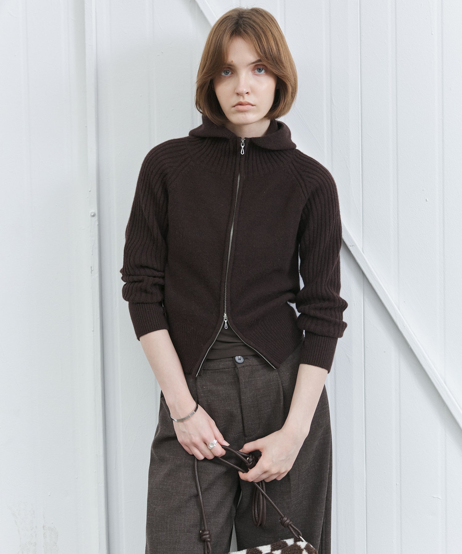 100% Wool Open Front Hooded Knit Cardigan