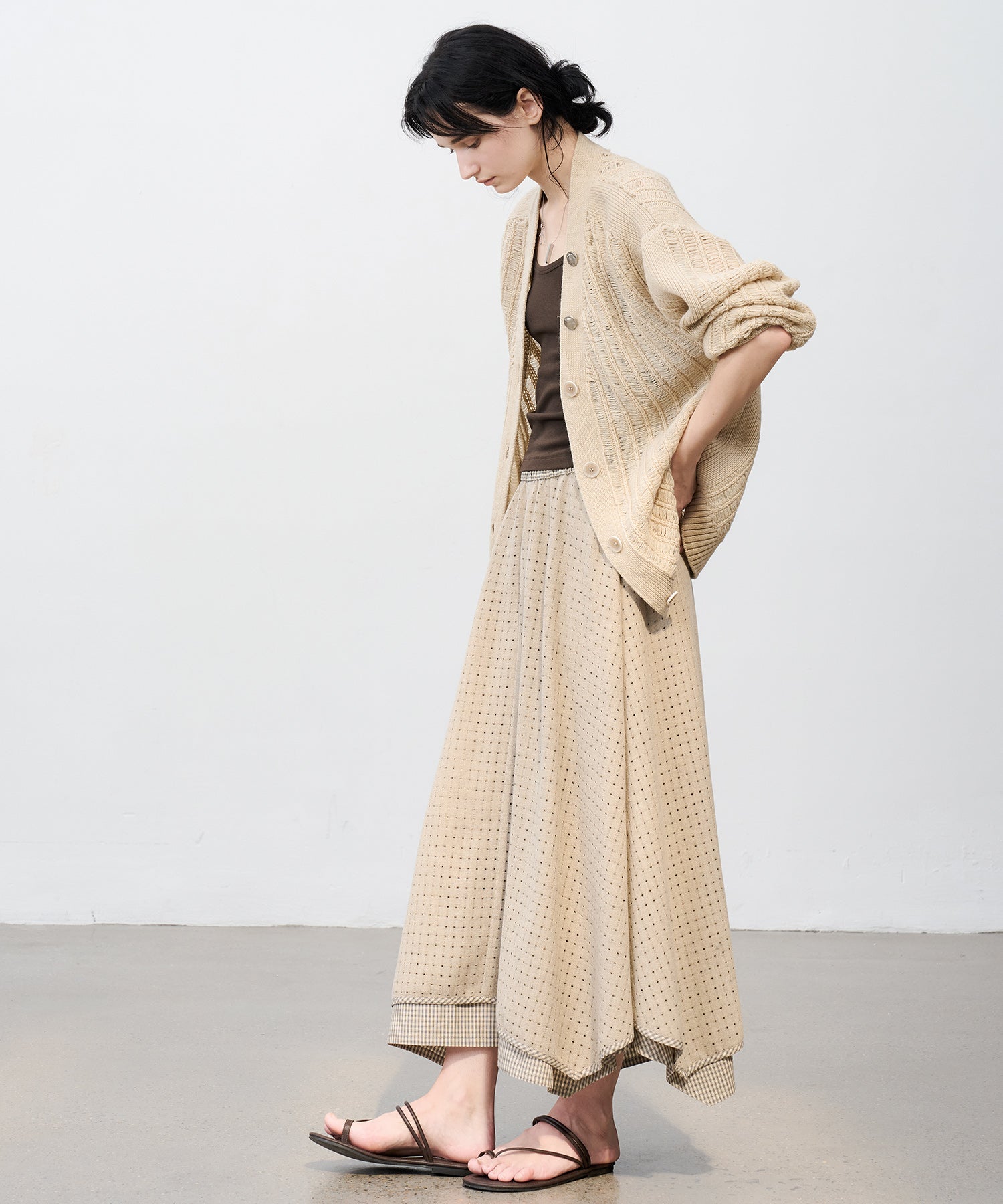 Cut-Out Layered High-Waist A-Line Midi Flare Skirt