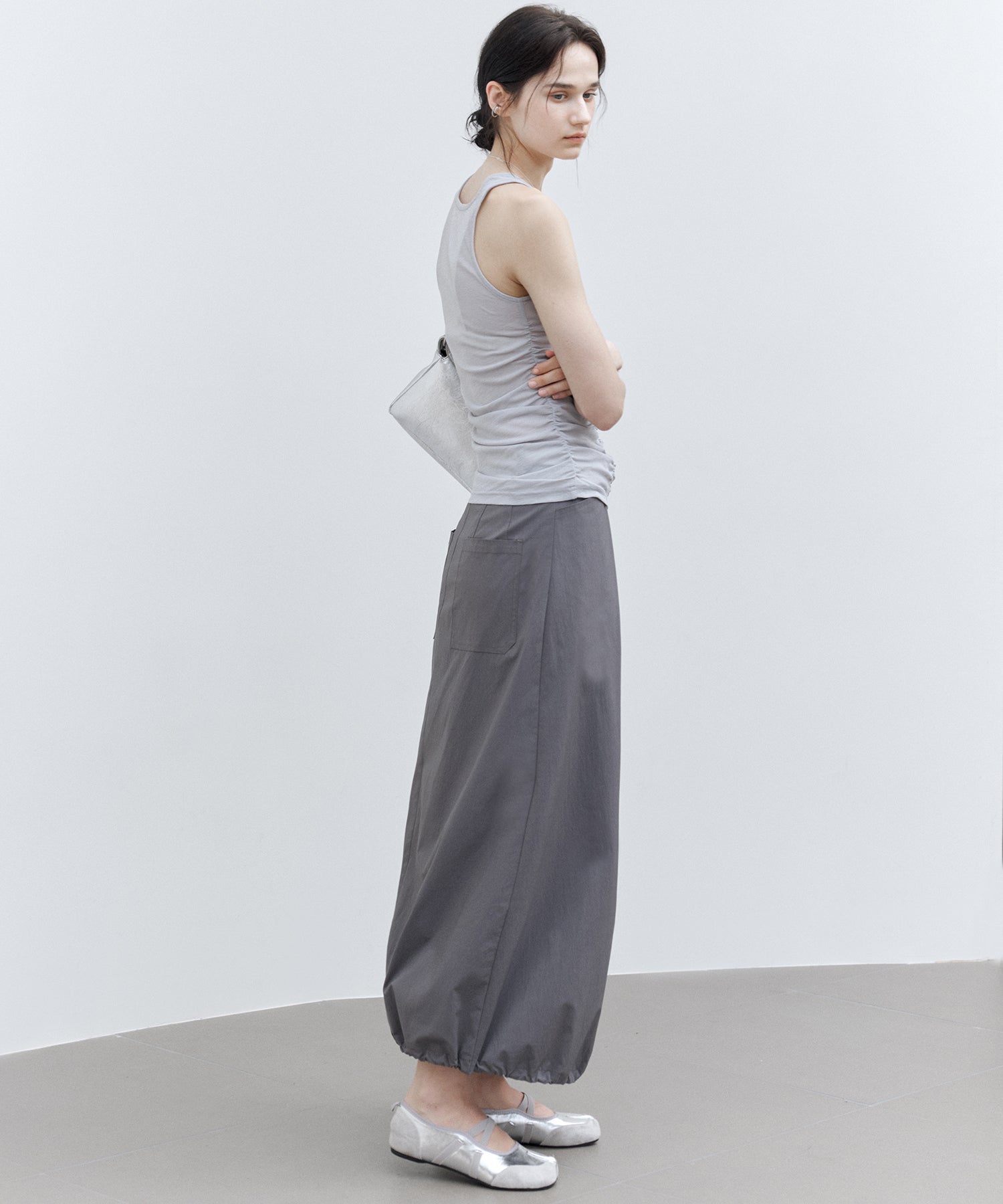 Asymmetric Gather Sheer Sleeveless Top