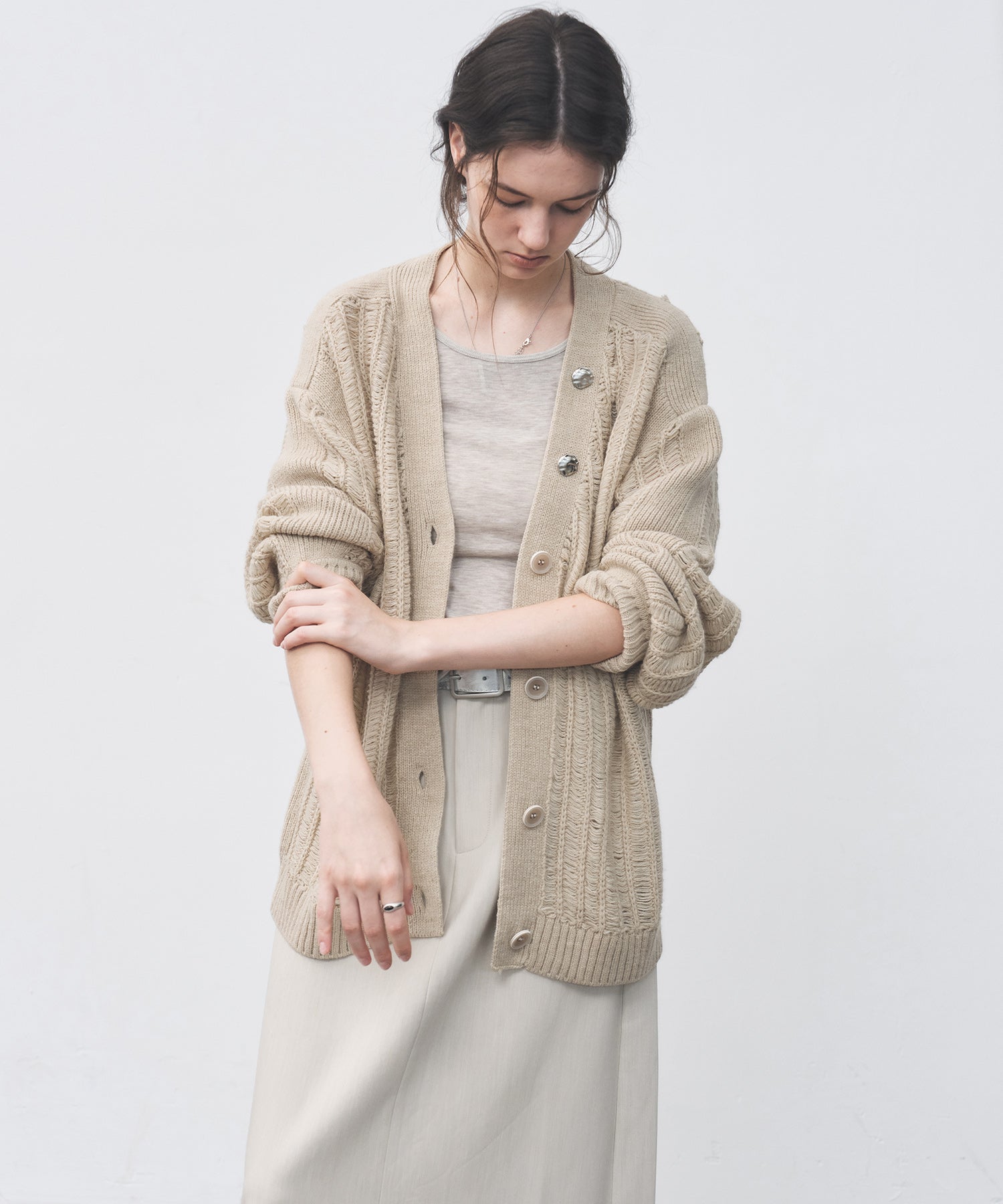 3D Textured Knit Loose Fit Cardigan