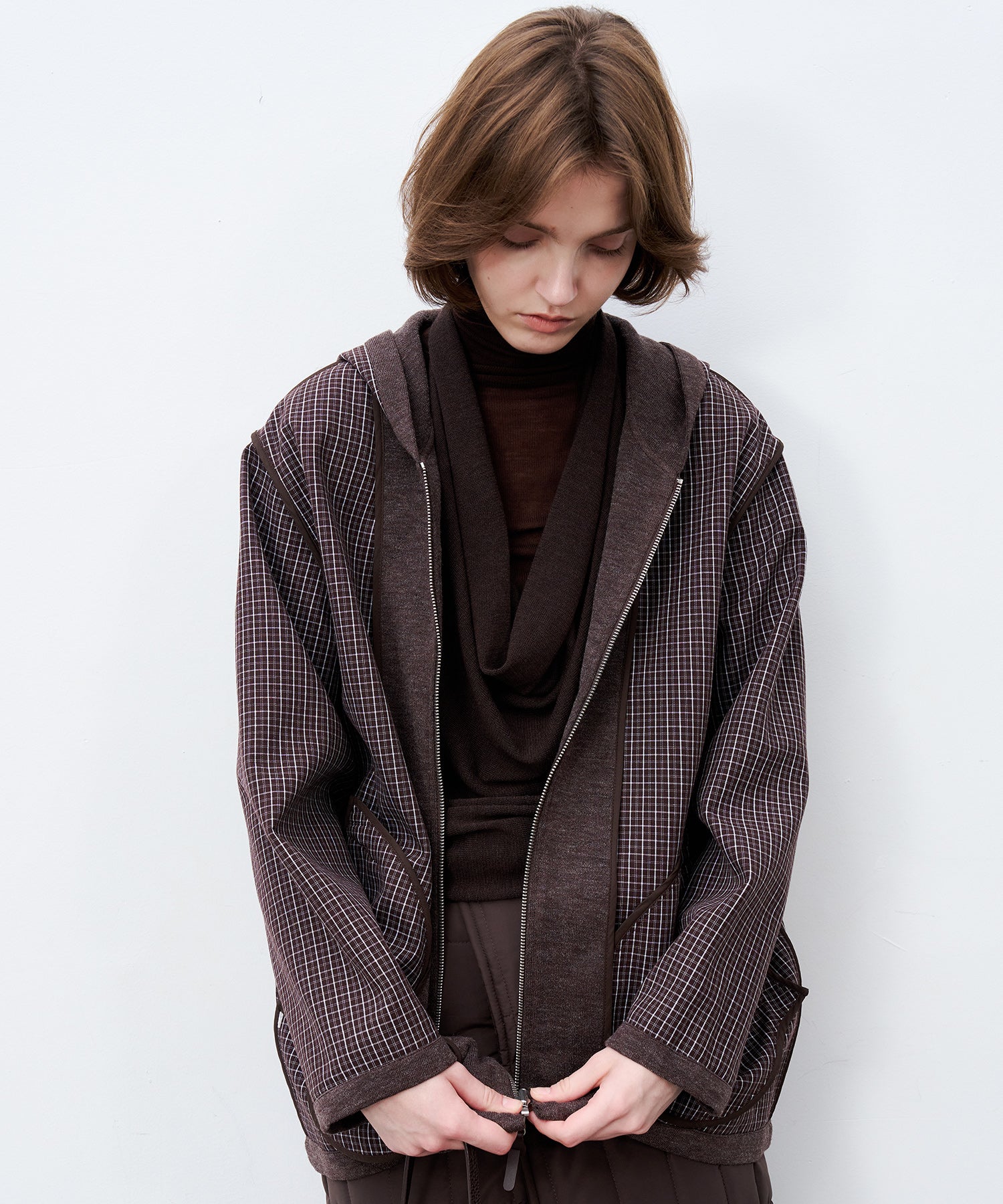 Plaid Double-Sided Oversized Zip Hoodie