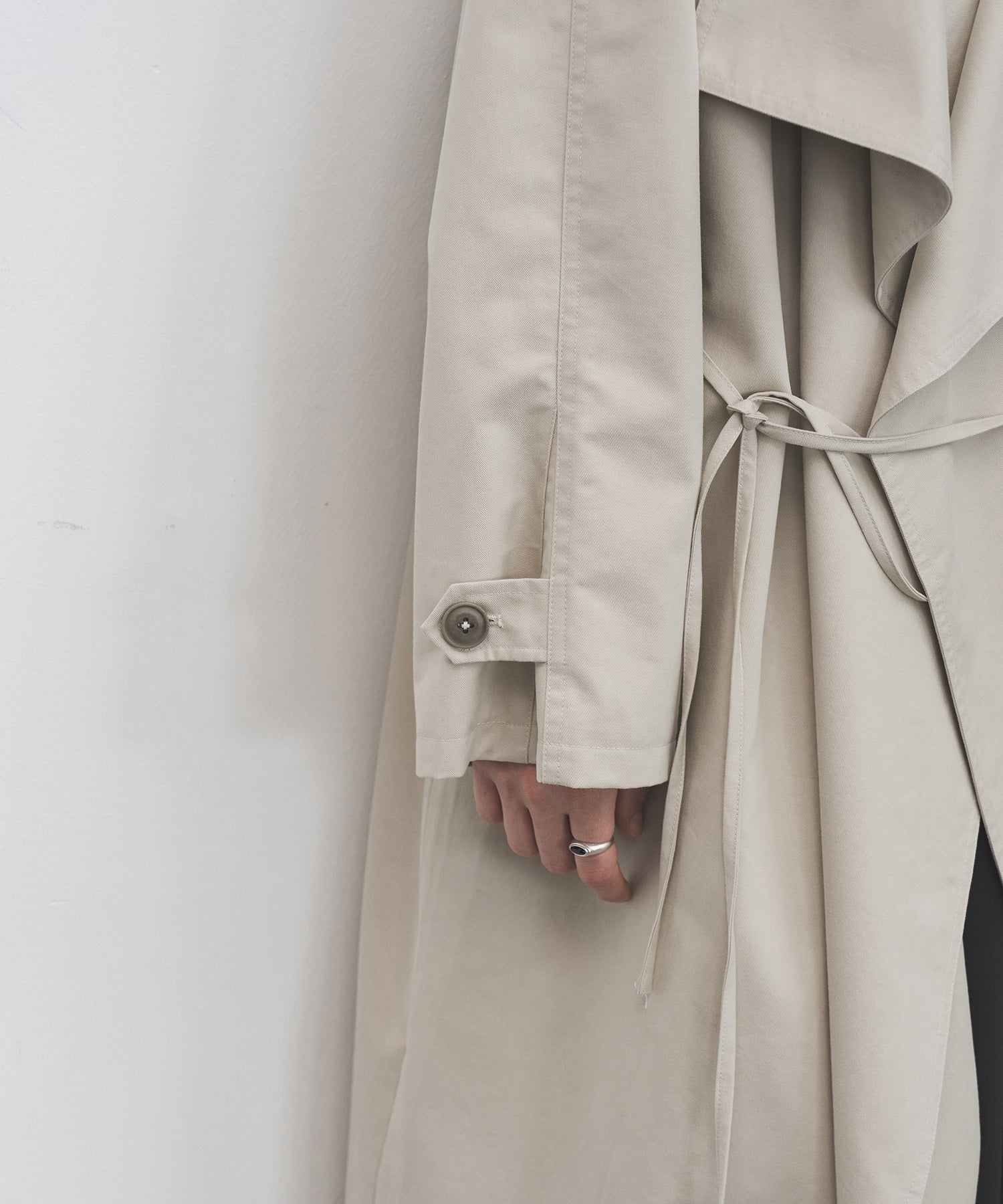 Layered Drape-Neck Trench Coat – Oversized Long Silhouette