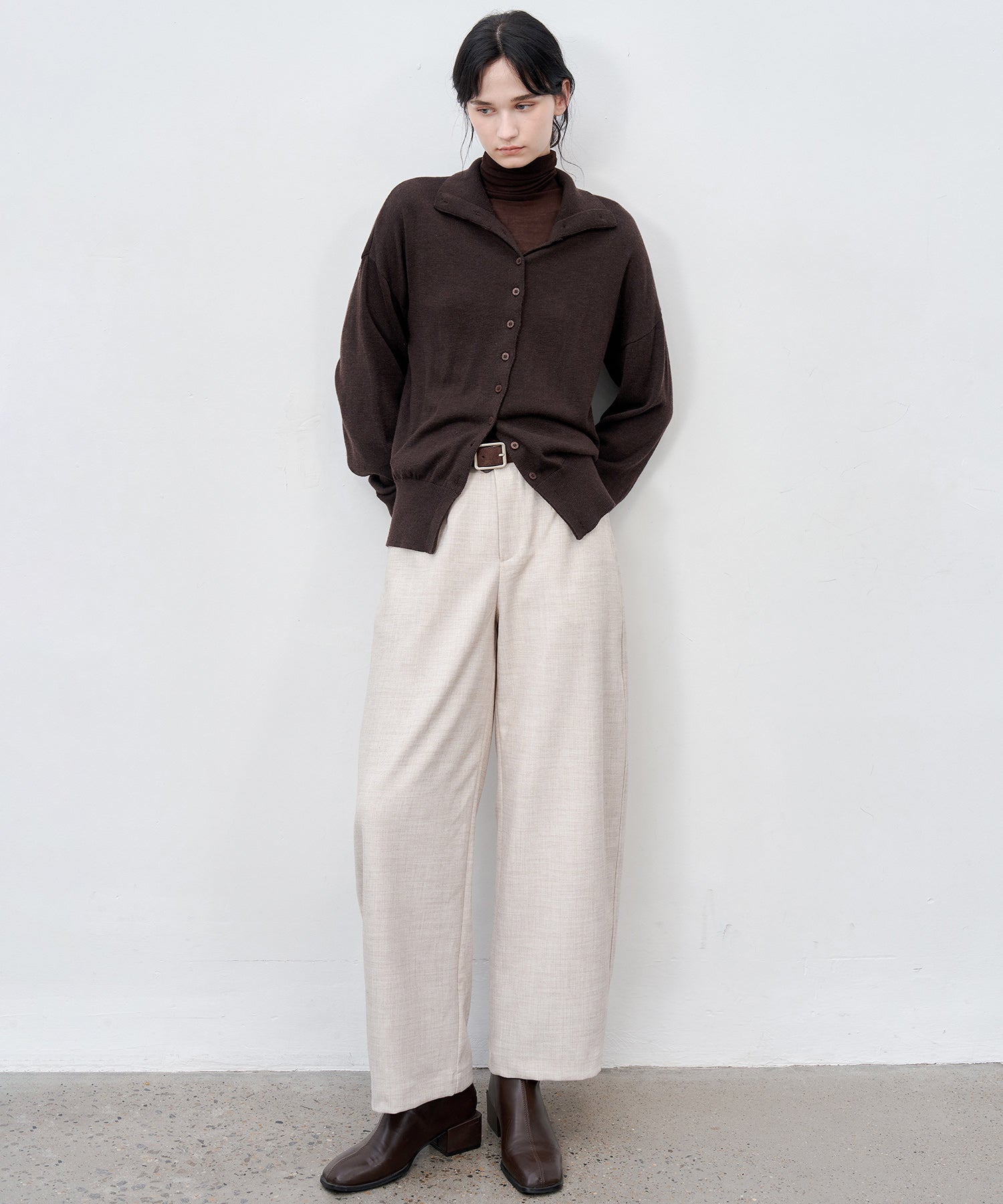 Thick Fabric Cropped Wide-Leg Pants