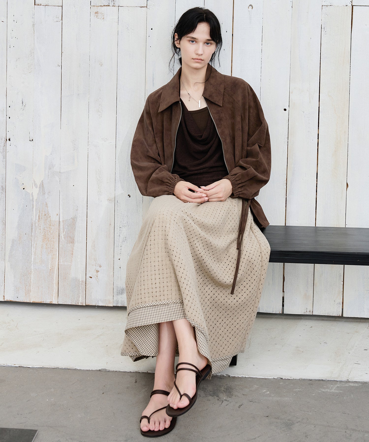 Cut-Out Layered High-Waist A-Line Midi Flare Skirt