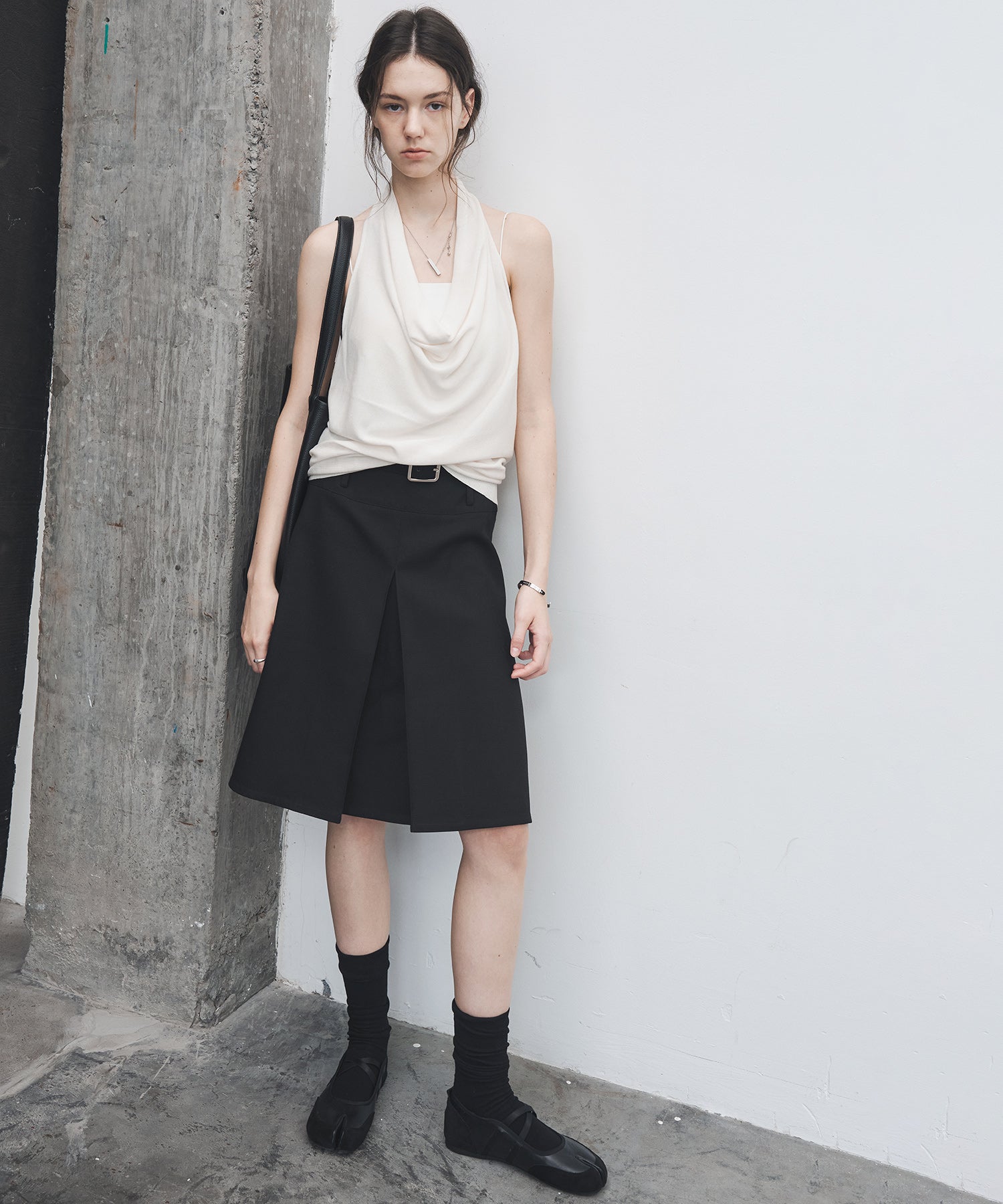2-Way Pleated Suit Midi Skirt – High Waist A-Line Fit