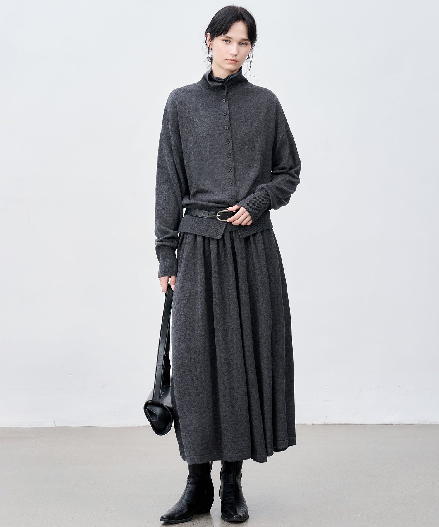 High Neck Lightweight Knit Cardigan Sweater