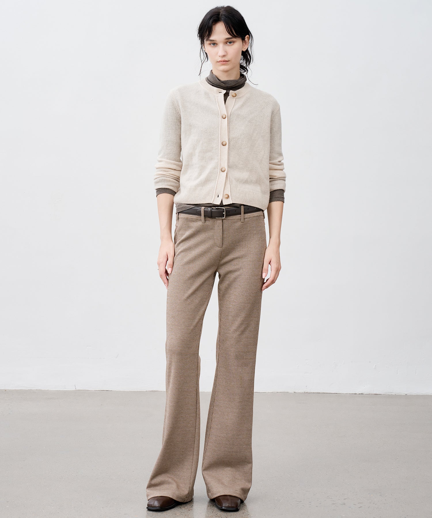 Wool Blend Check Flared Pants