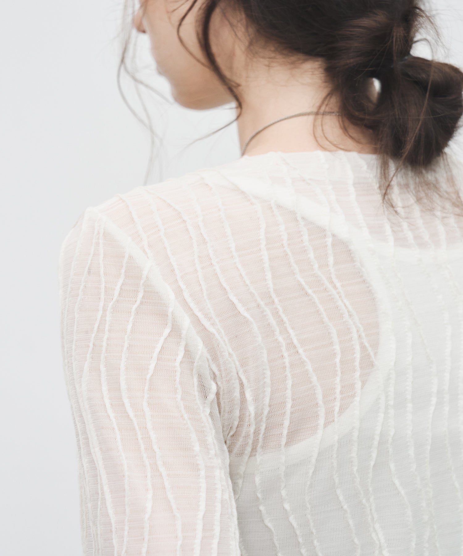 Jacquard Mesh Boat Neck Top – Sheer Long Sleeve Tee