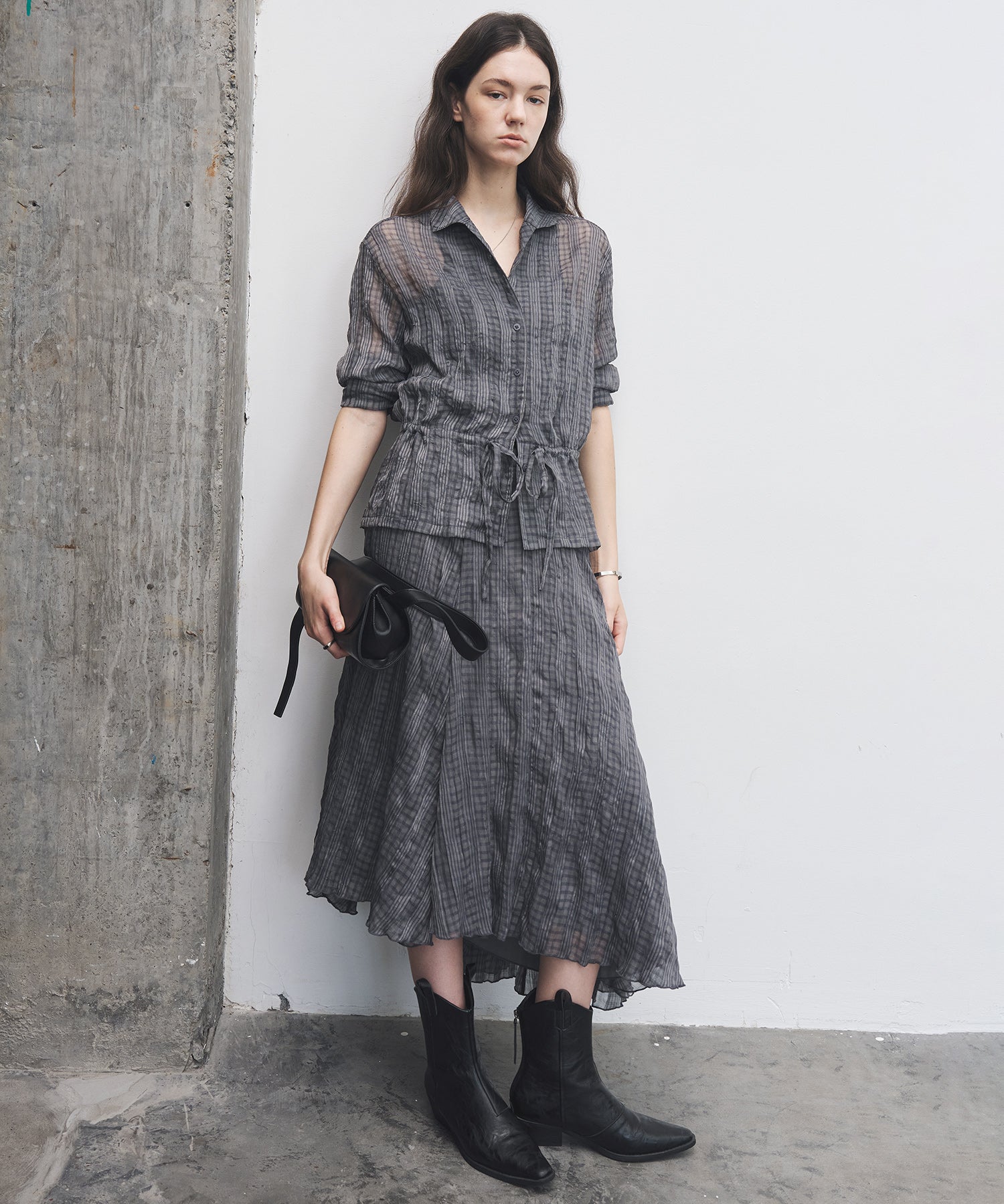 Drawstring Crinkled Check Shirt Jacket – Oversized Fit