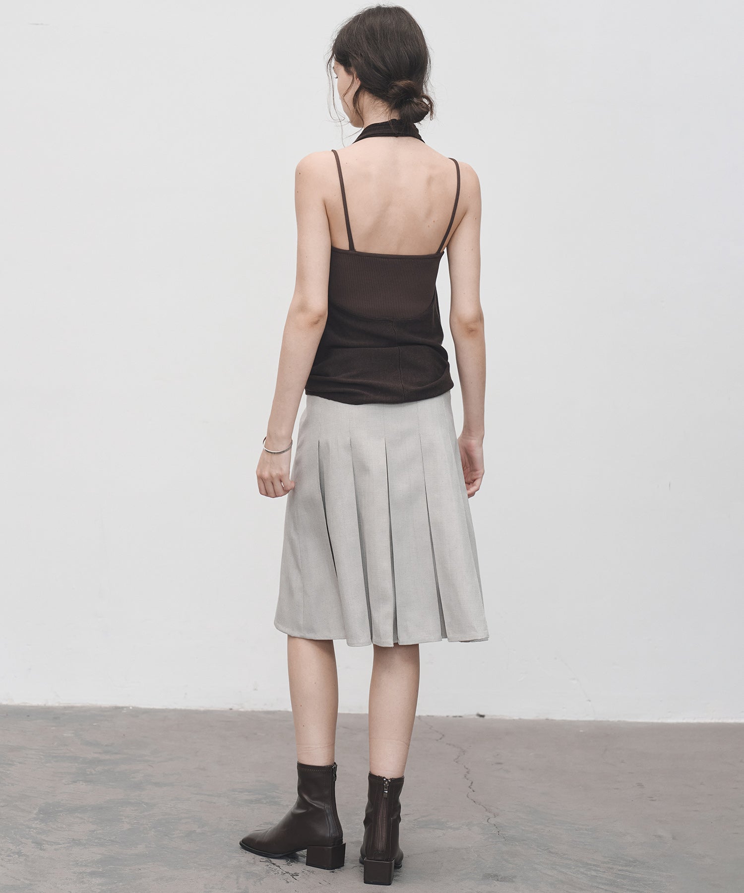 2-Way Pleated Suit Midi Skirt – High Waist A-Line Fit
