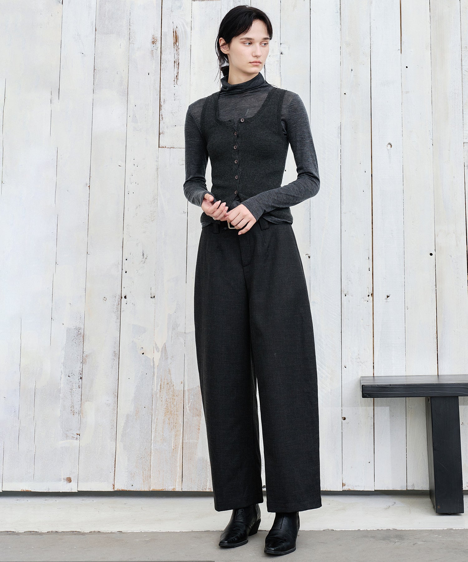 Thick Fabric Cropped Wide-Leg Pants