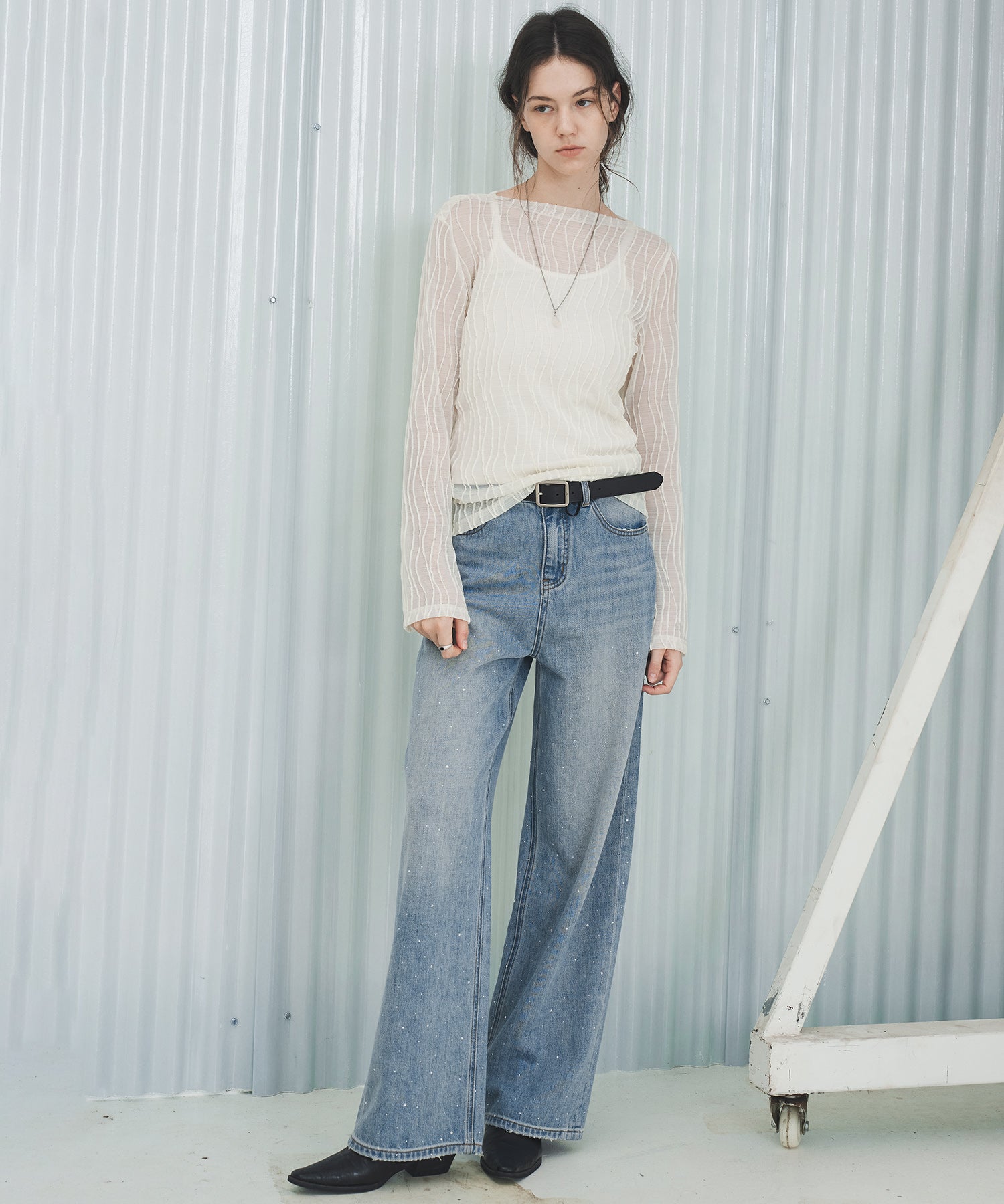 Gradient Rhinestone Wide-Leg Jeans
