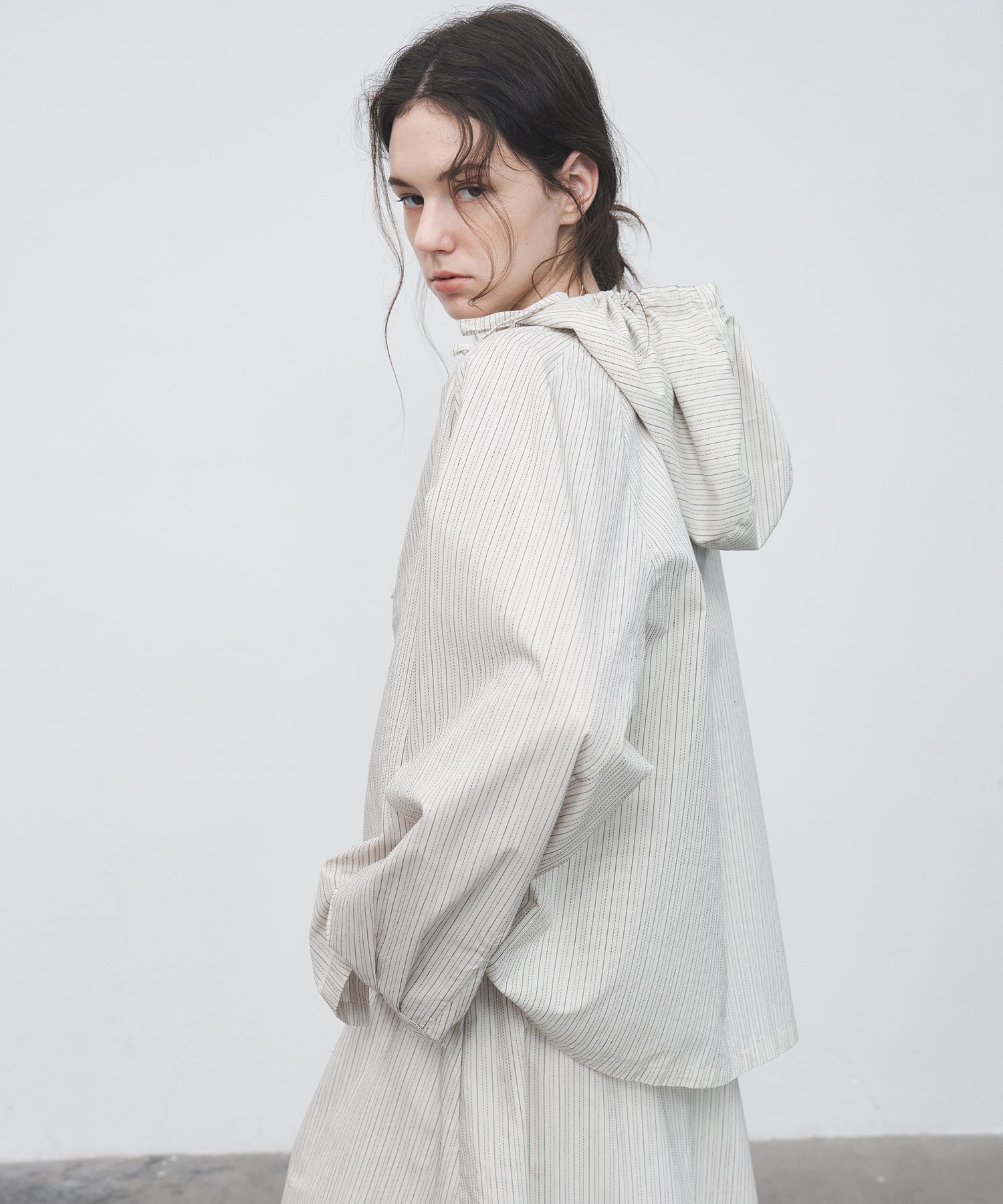Striped Hooded Shirt Jacket – Drawstring & Relaxed Fit