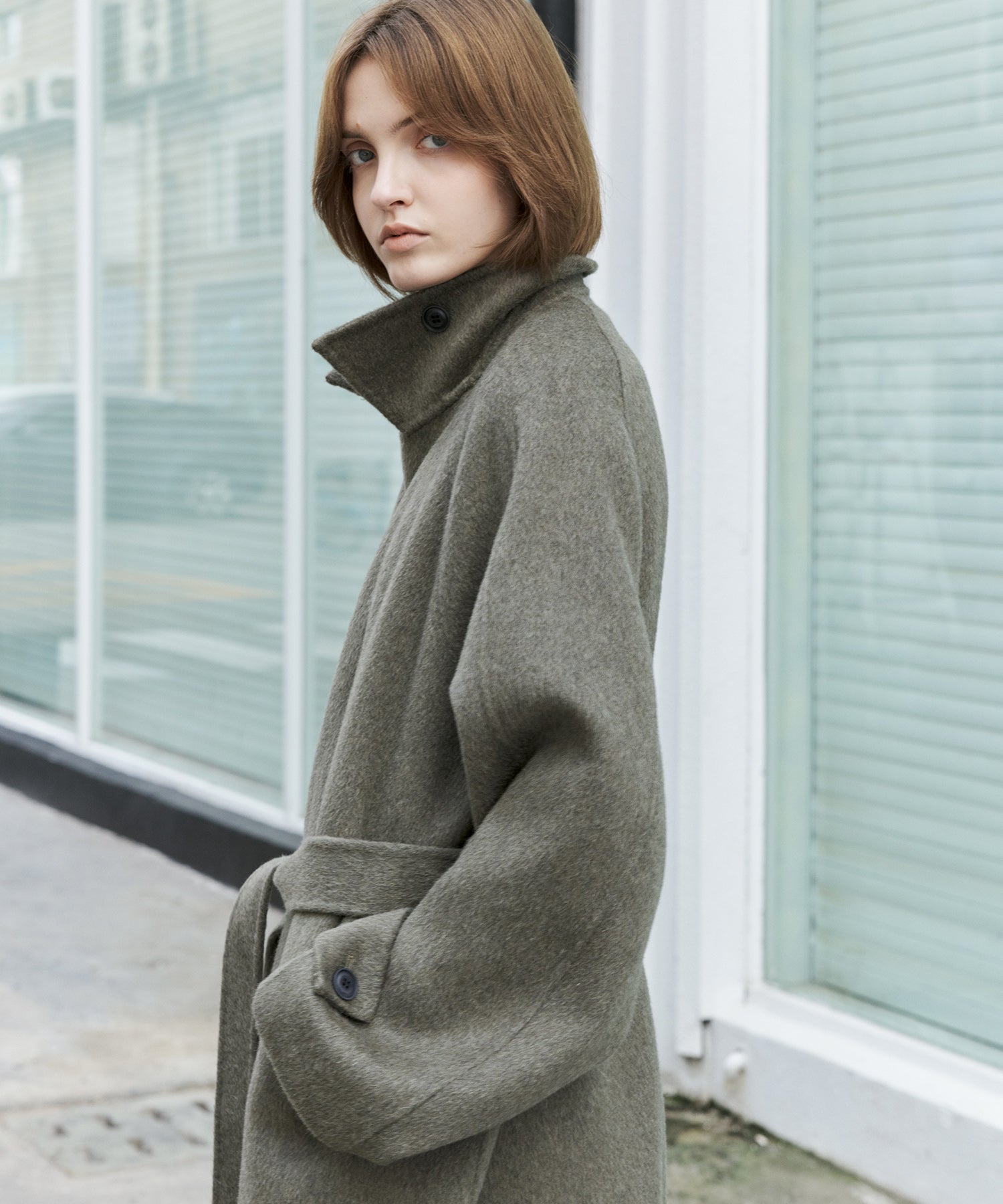 100% Wool Double-Face Trench Collar Oversized Silhouette Long Coat
