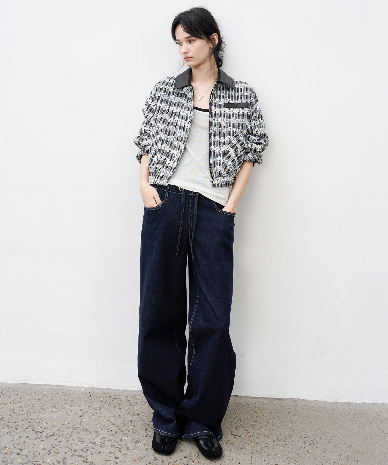 Drawstring Straight Washed Denim Pants