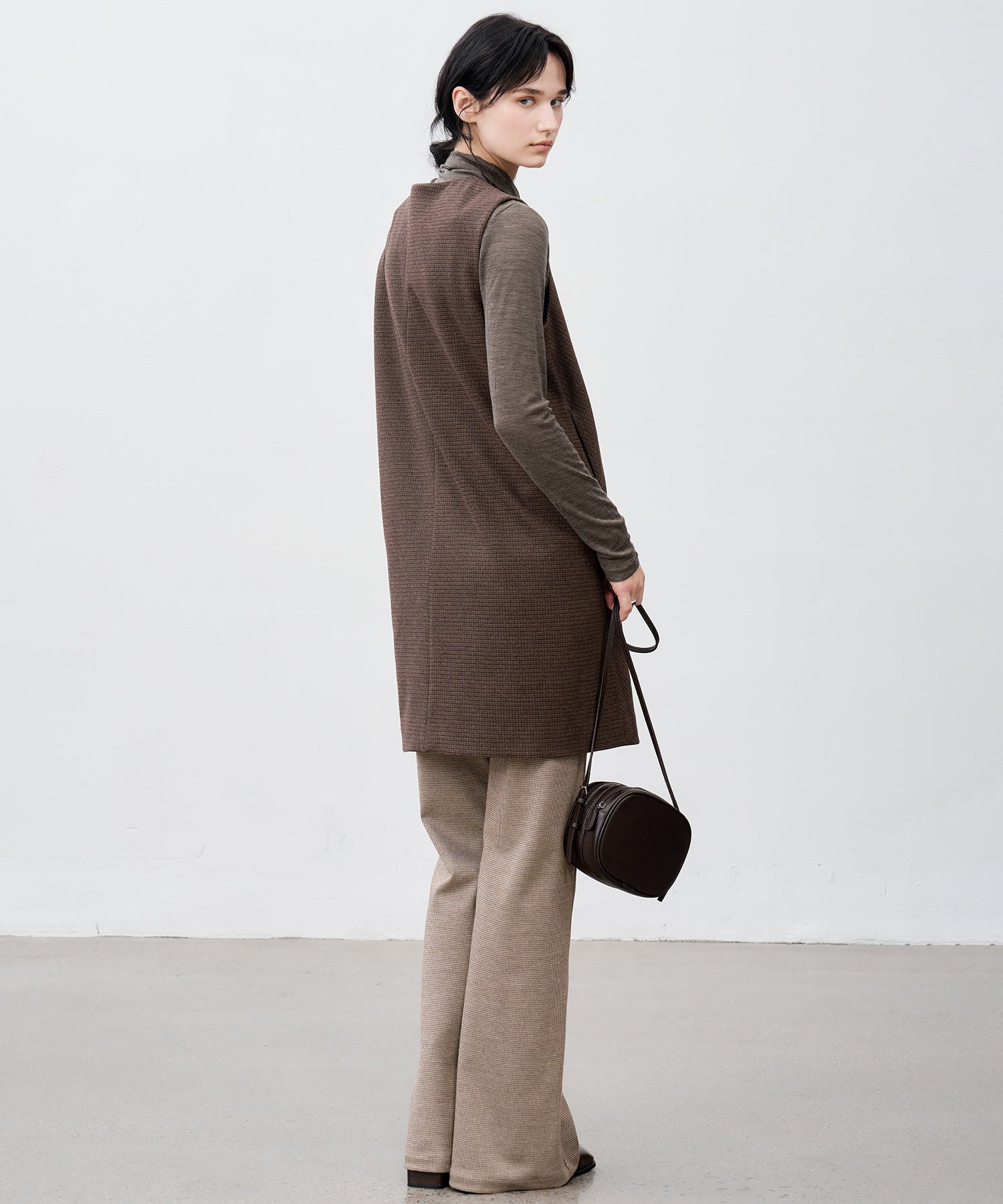 Wool Blend Check Flared Pants
