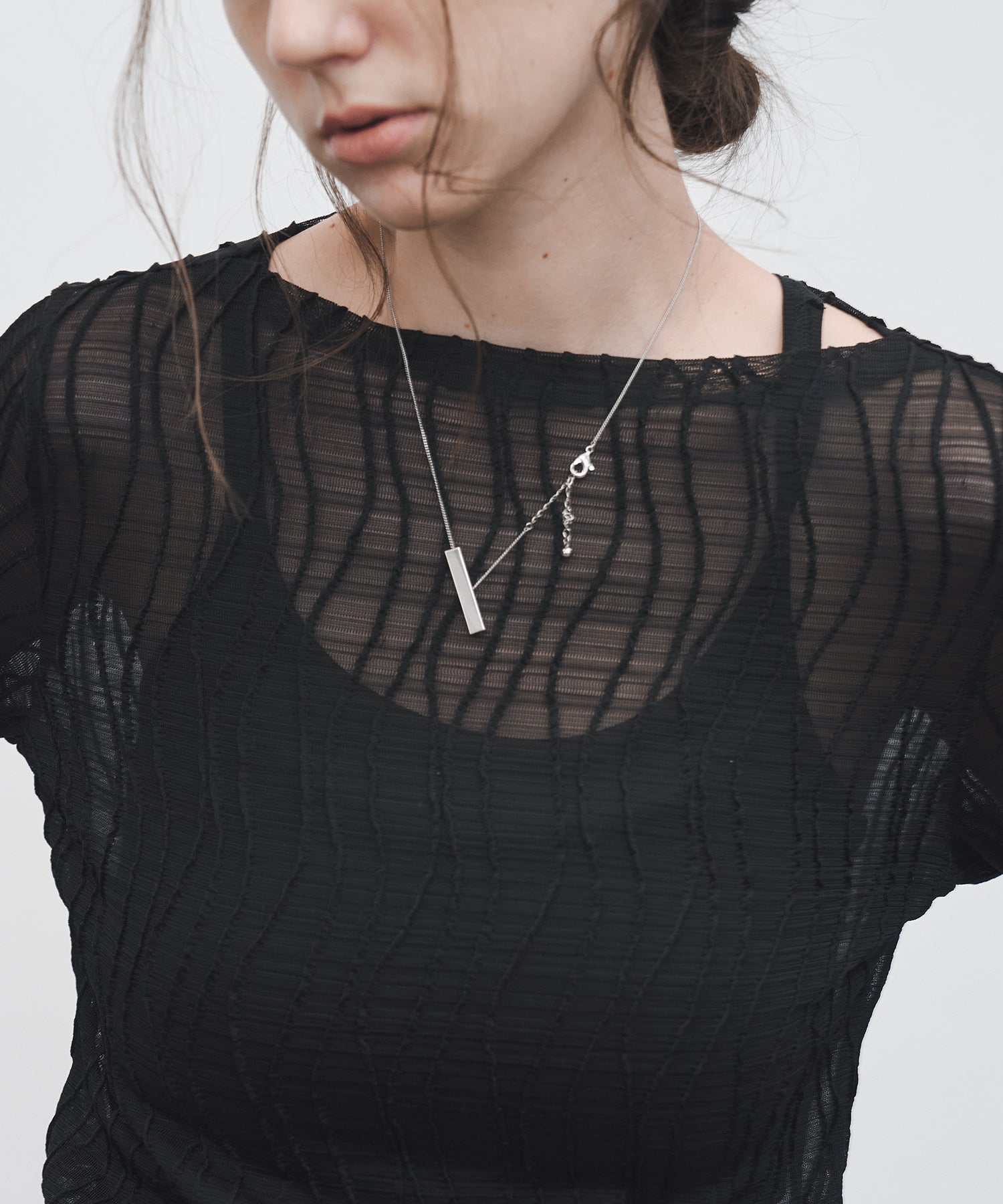 Jacquard Mesh Boat Neck Top – Sheer Long Sleeve Tee