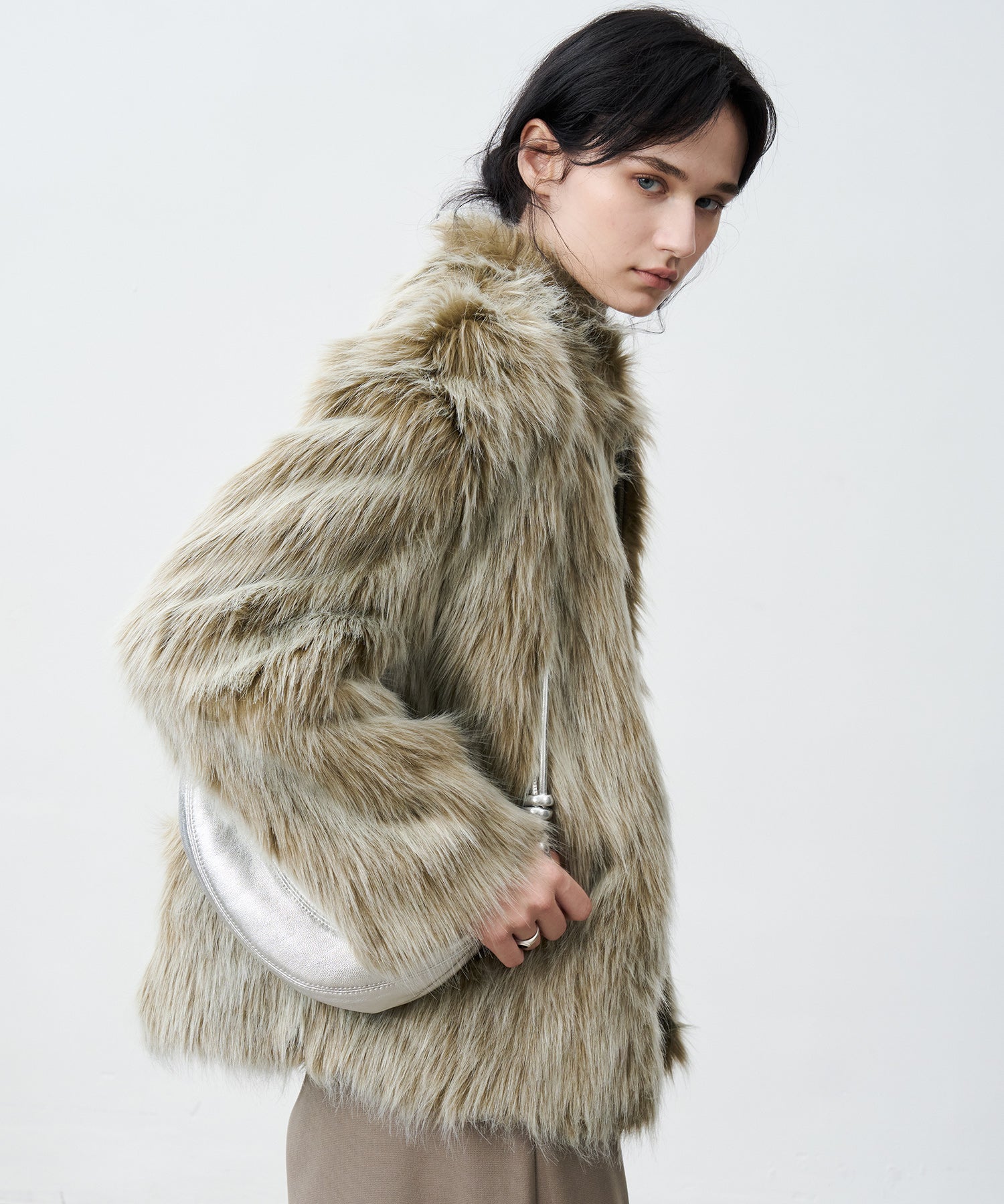 Long Faux-Fur Lapel Coat