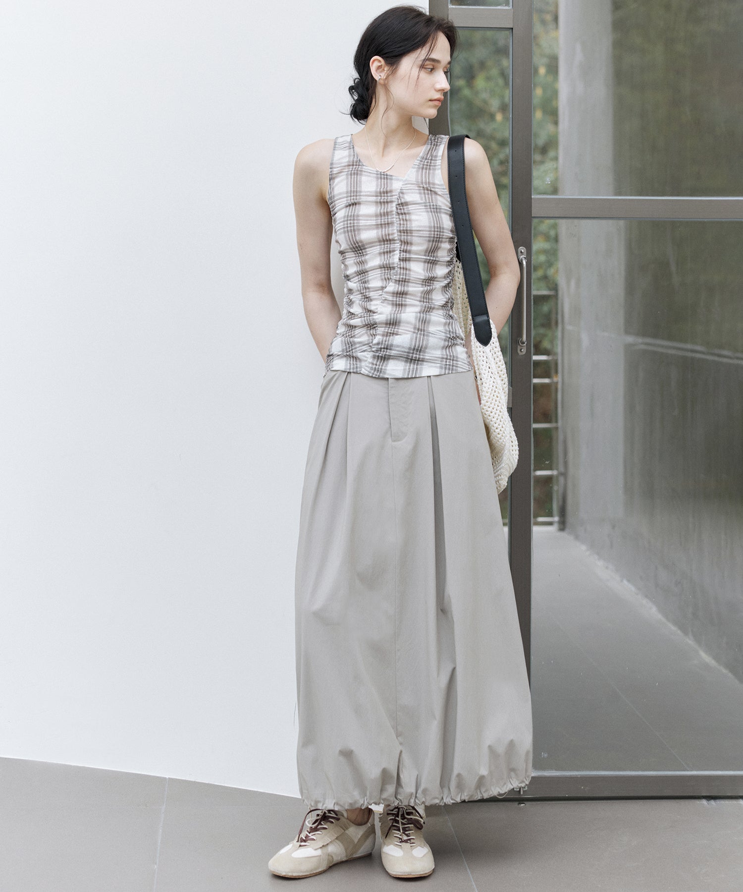 Asymmetric Gather Sheer Sleeveless Top