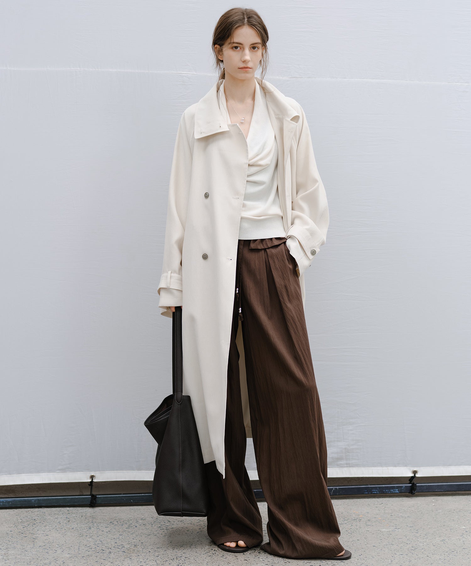 Stand Collar Belted Long Trench Coat