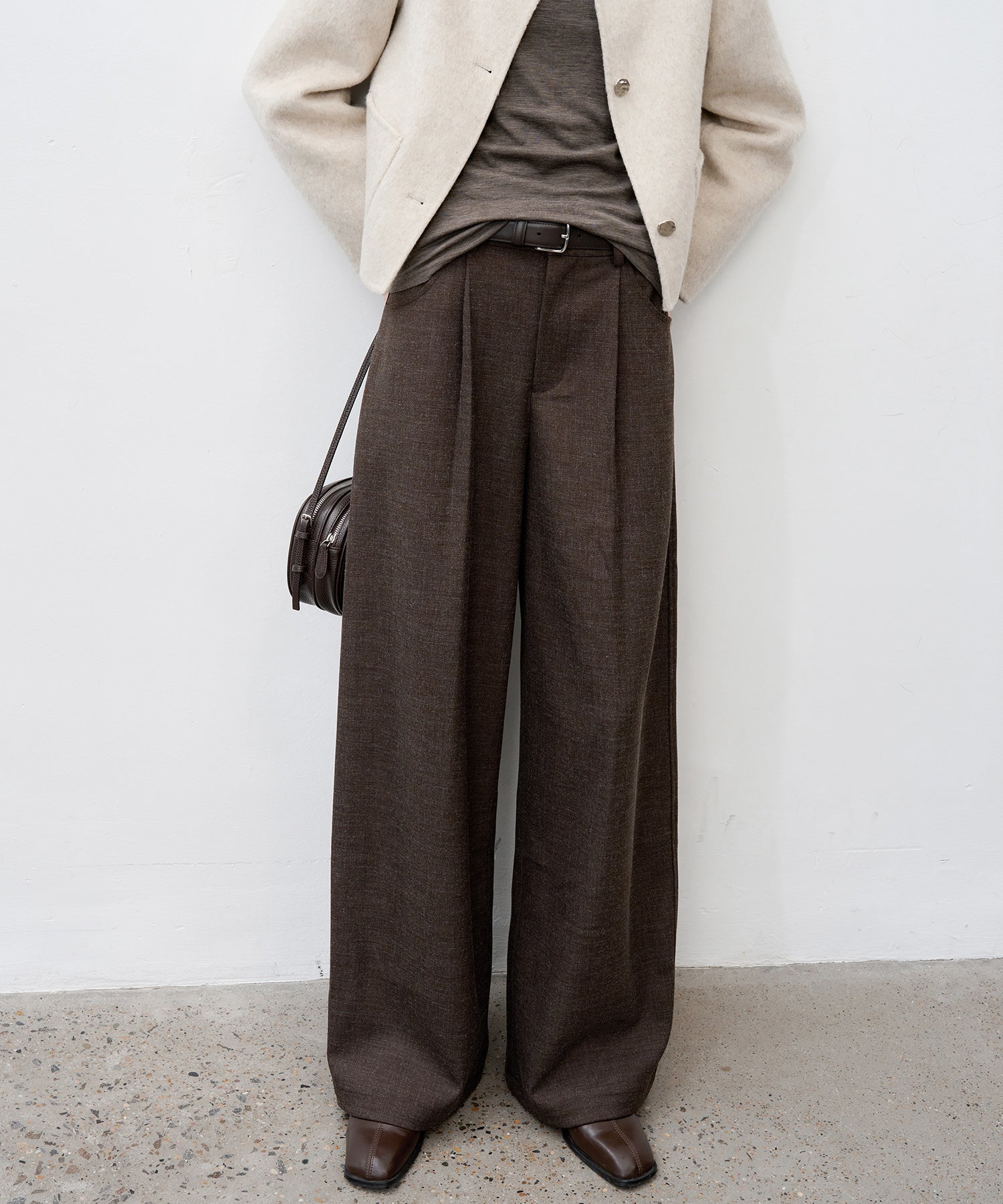 Textured Low-Rise Wide Straight Curved Pants
