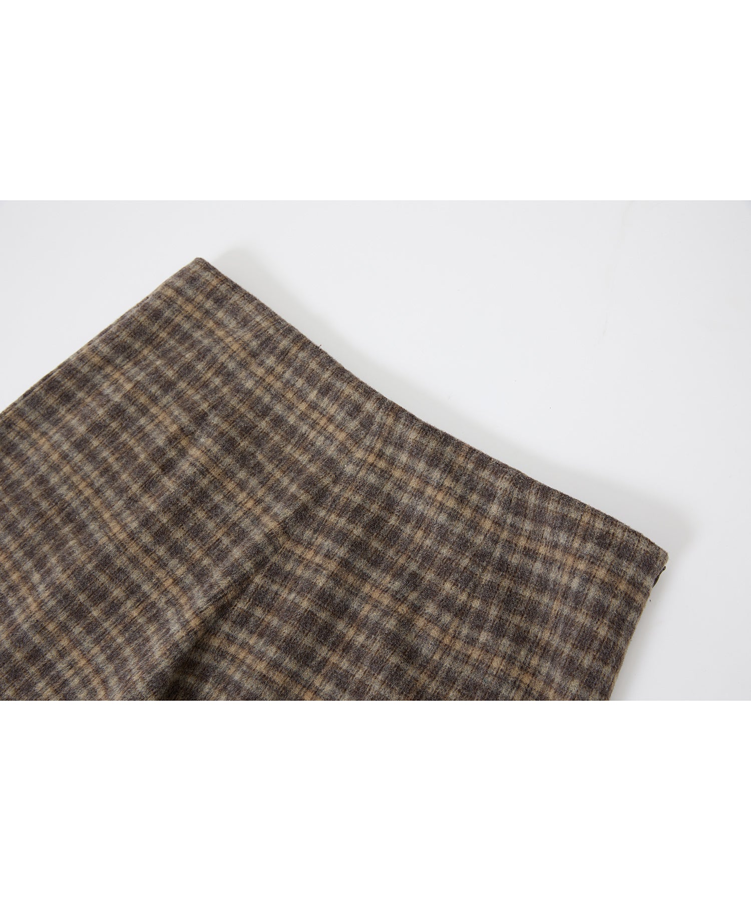 Wool Blend Yarn-Dyed Vintage Check Brushed Wide-Leg Pants