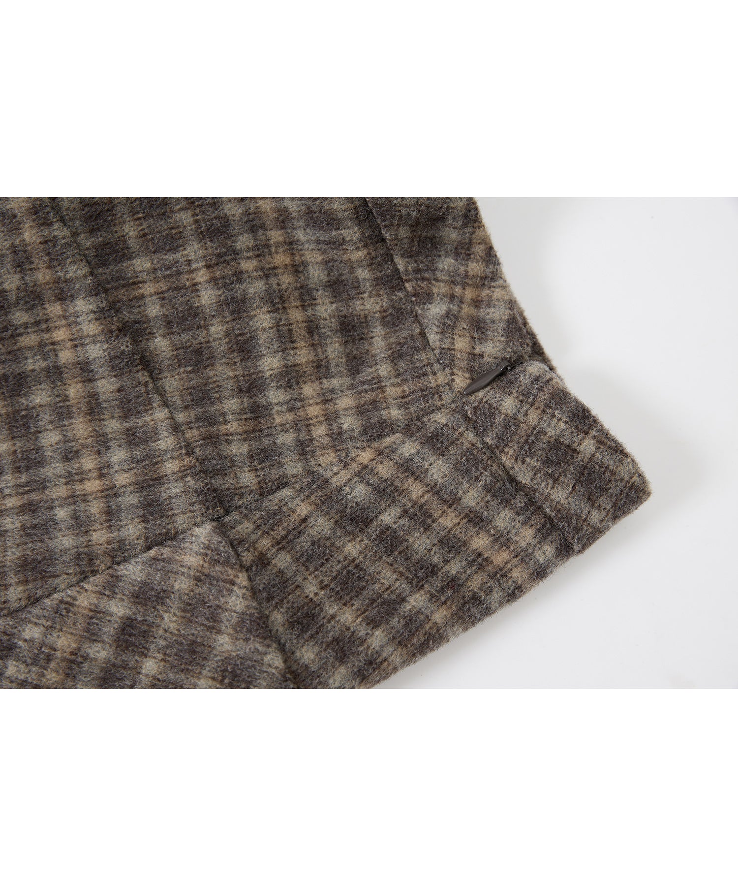 Wool Blend Irregular Flake Detail Yarn-Dyed Vintage Check Brushed A-Line Midi Skirt