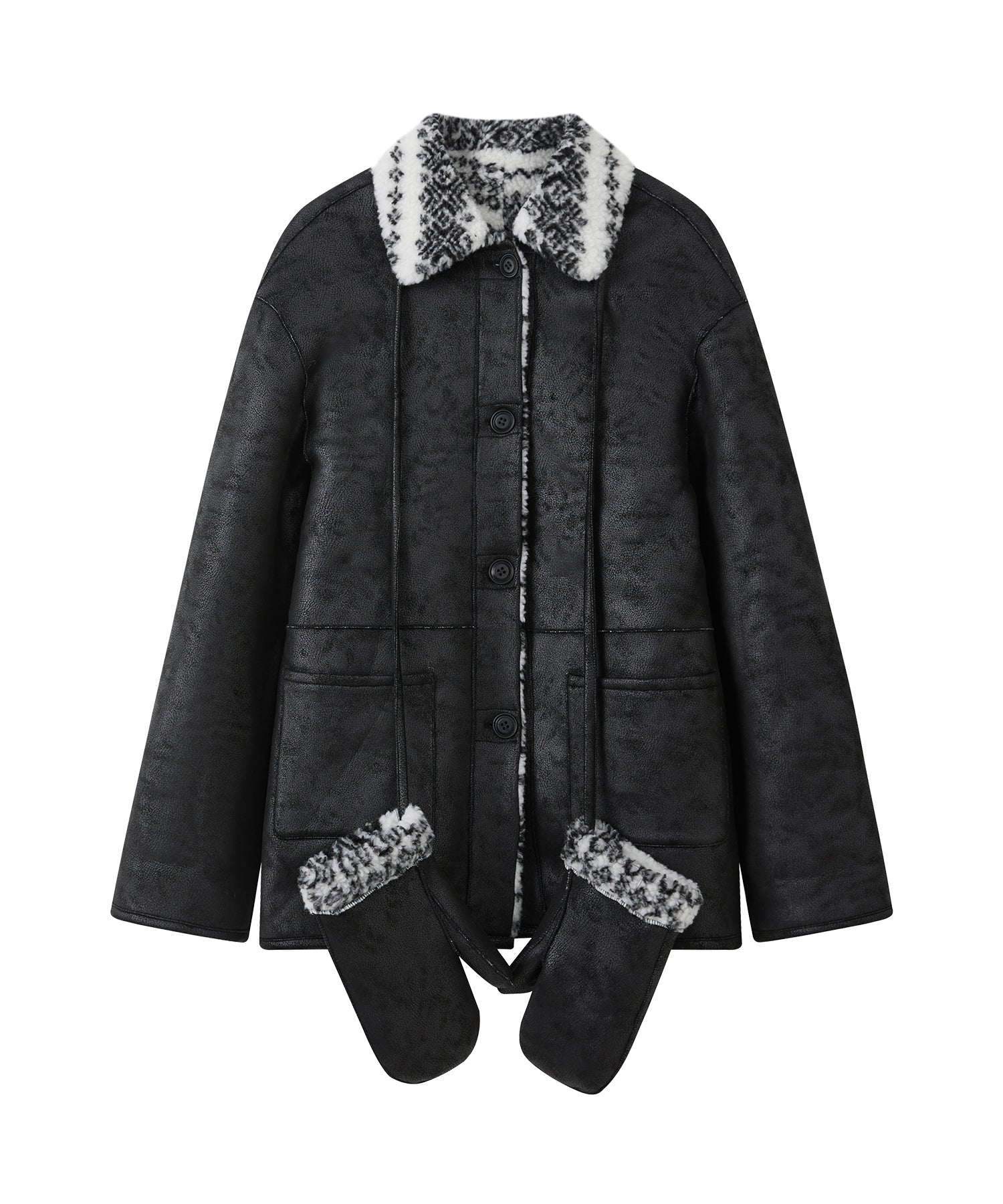 Fair Isle Faux Shearling Jacket with Gloves