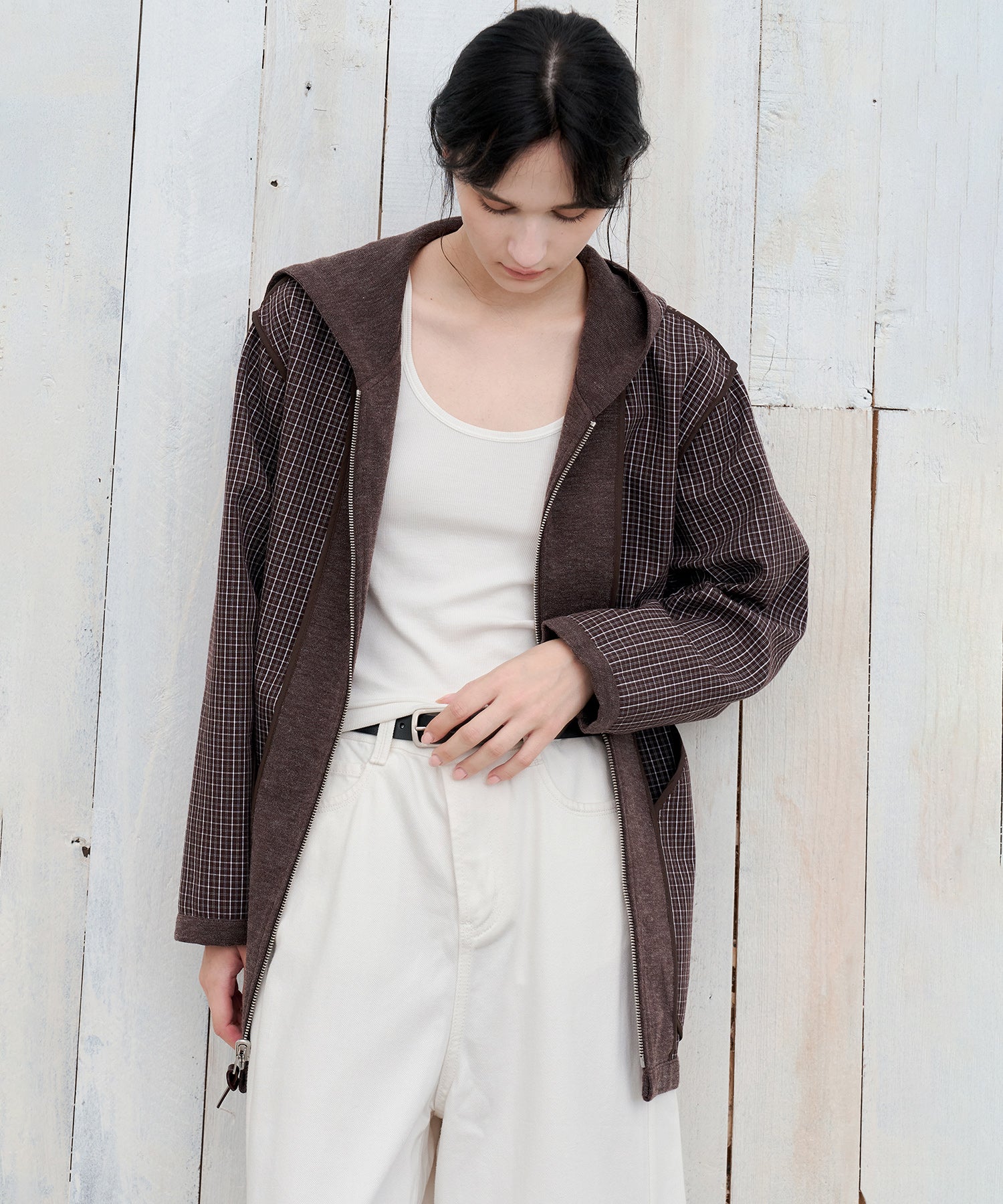 Plaid Double-Sided Oversized Zip Hoodie