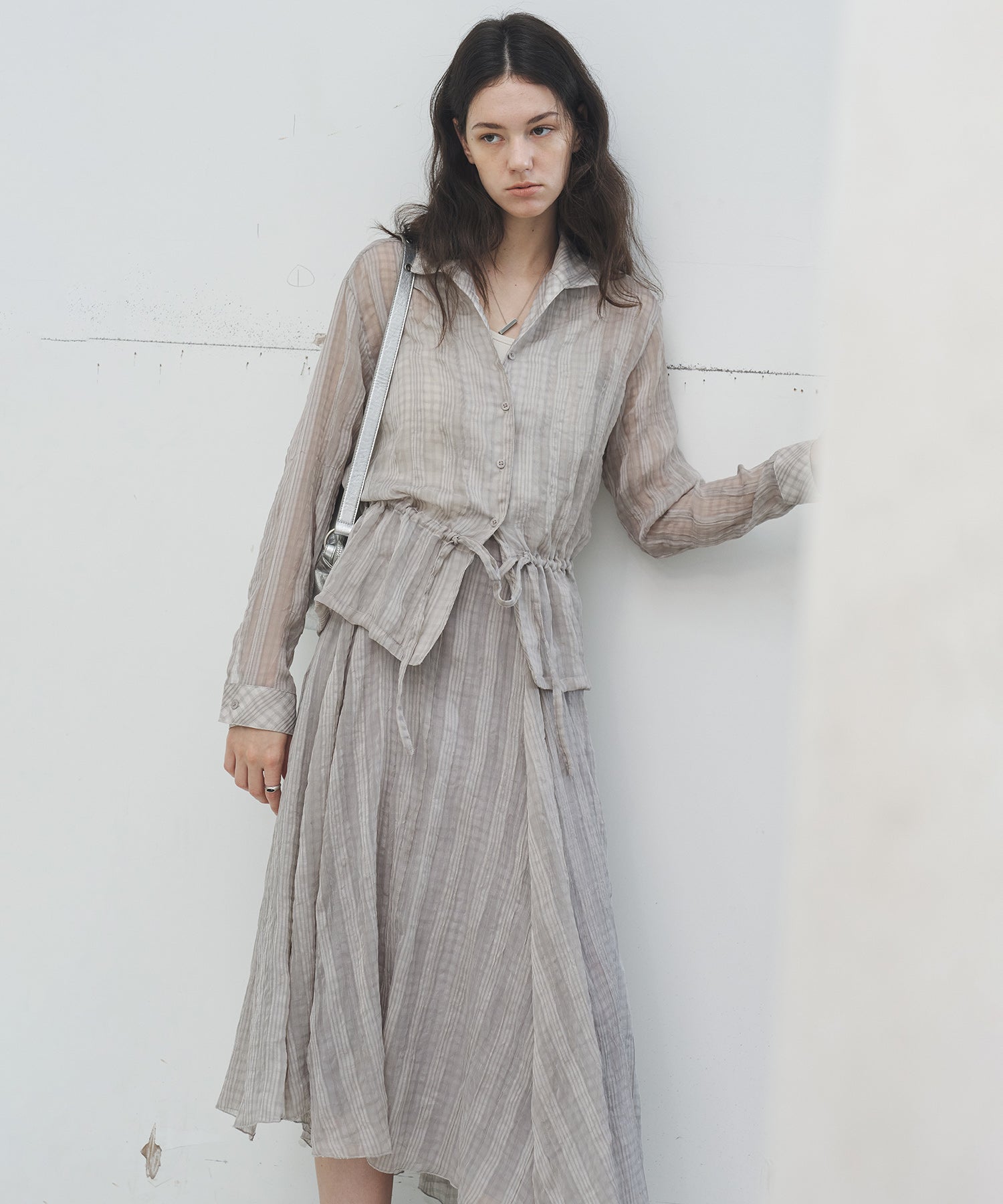 Asymmetric Hem Crinkled Check Midi Skirt – A-Line Silhouette