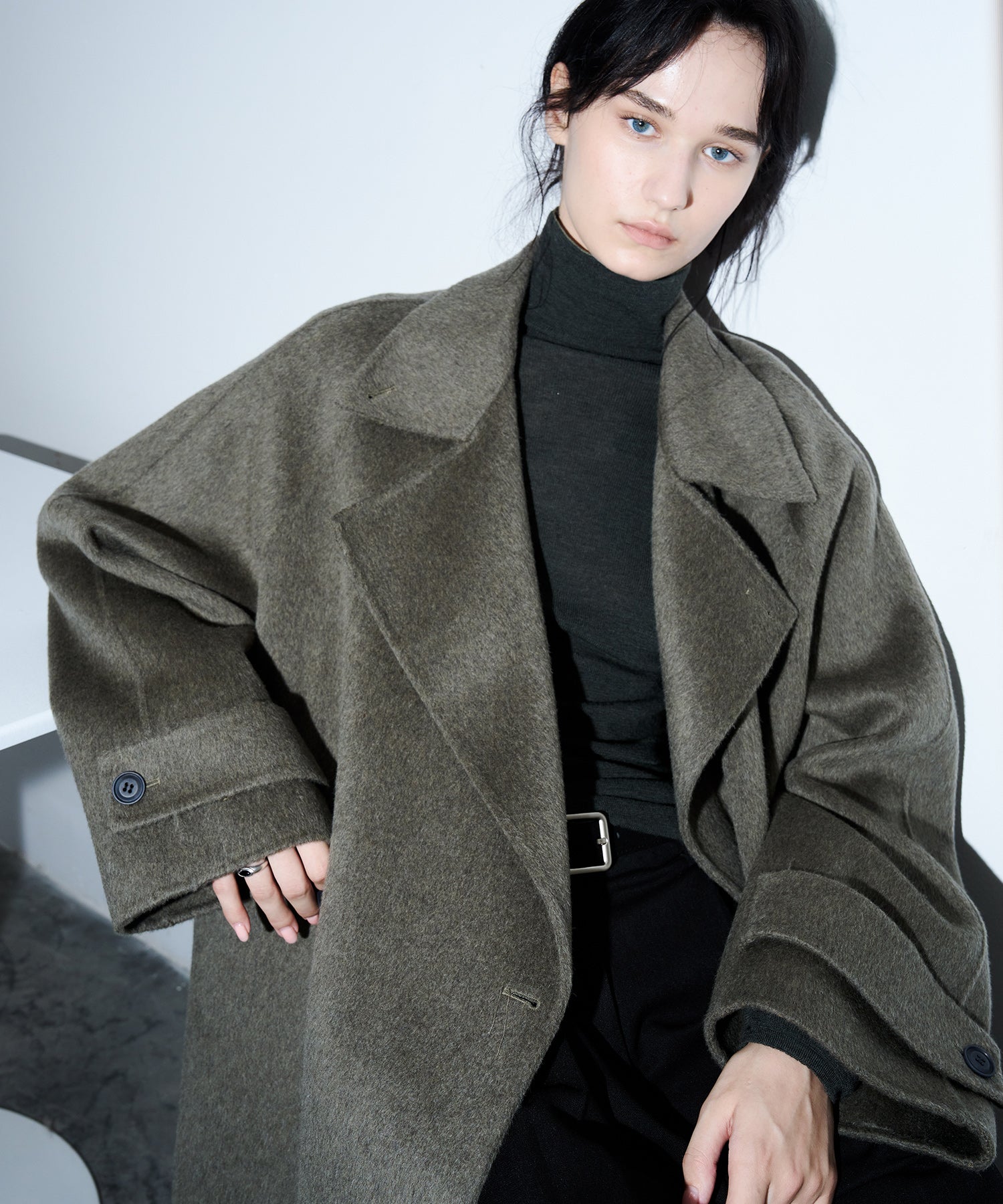 100% Wool Double-Face Trench Collar Oversized Silhouette Long Coat