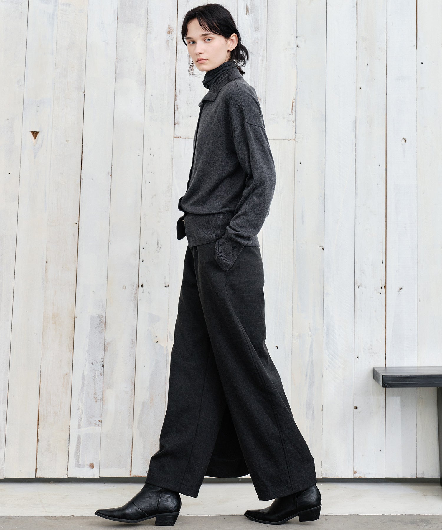 Thick Fabric Cropped Wide-Leg Pants