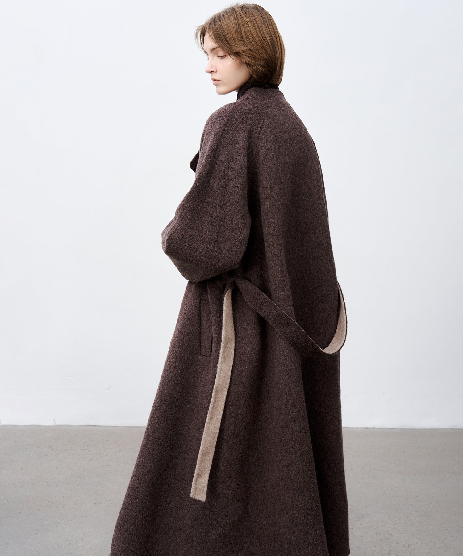 100% Wool Overlap Collar Double-Faced Long Coat